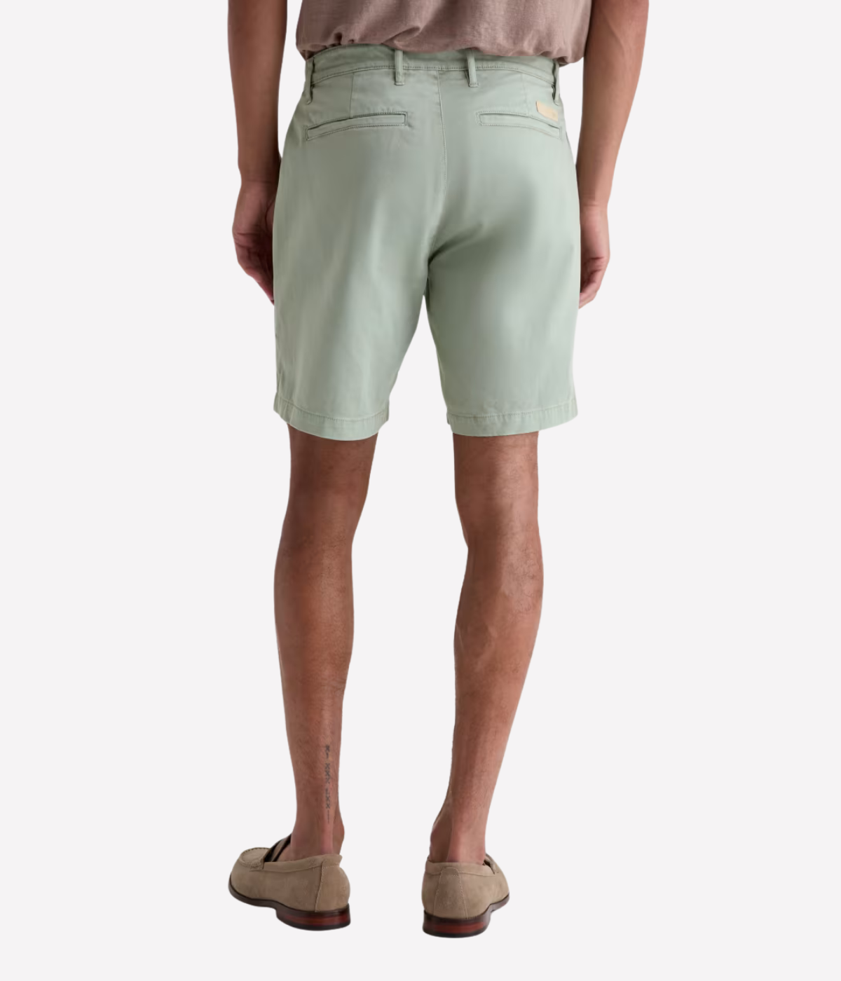 AG Wanderer Short in Sulfur Faded Moss worn on model - back view.