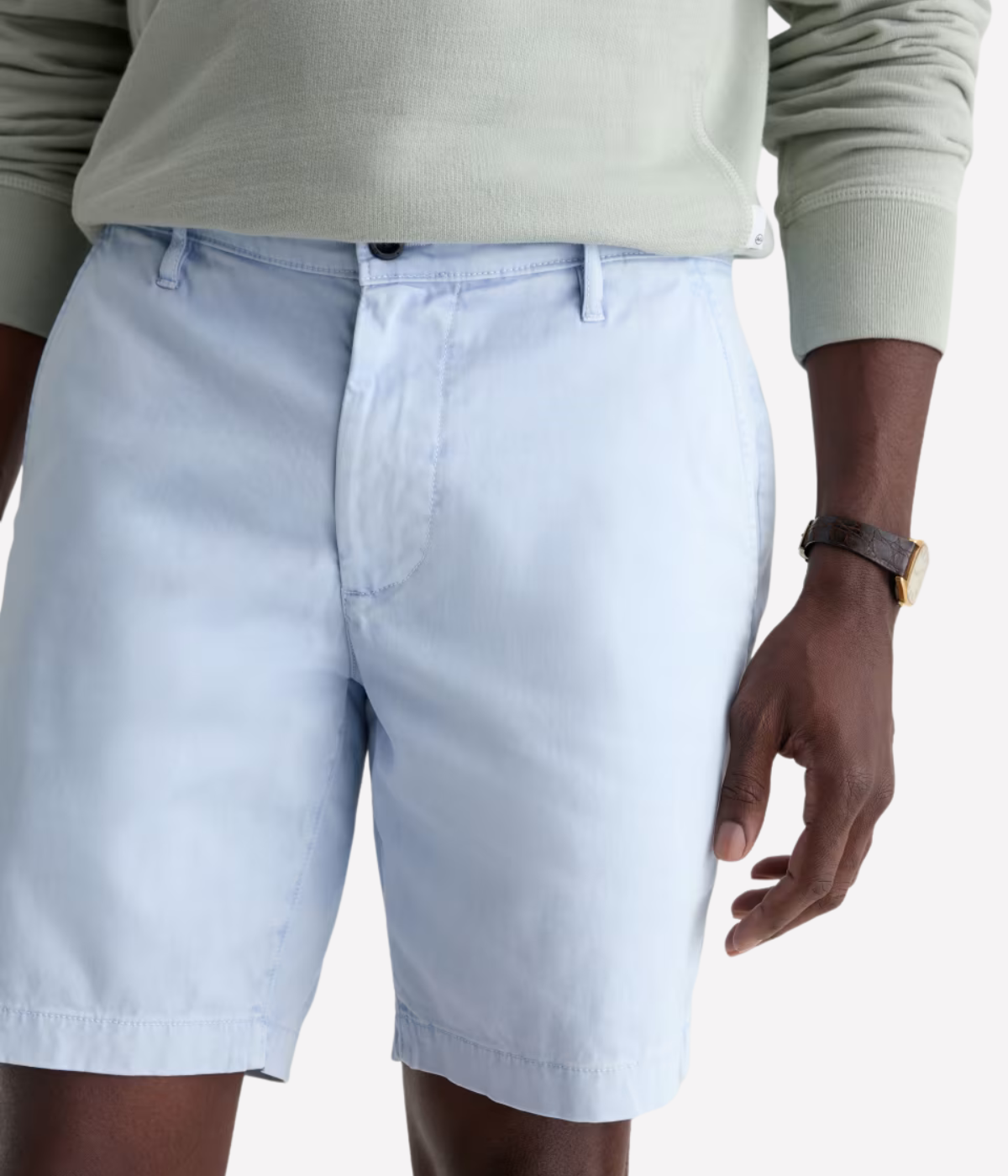 AG Wanderer Short in Sulfur Fresh Blue worn on model - front view.