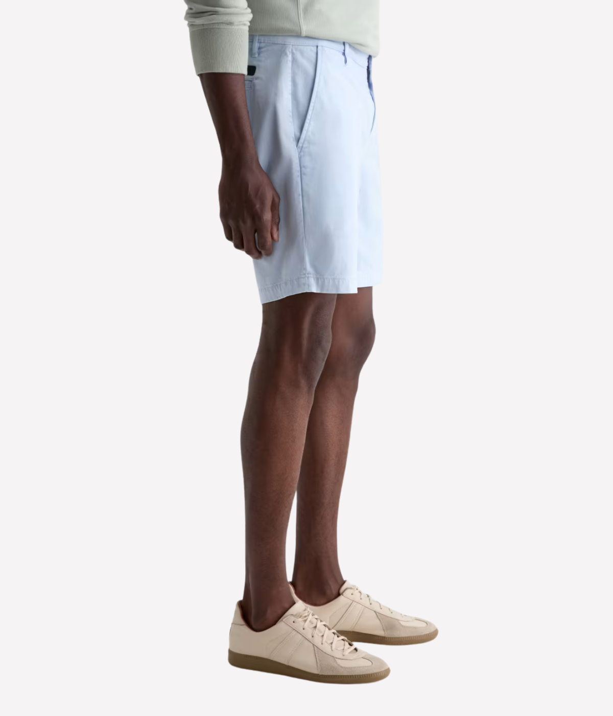 AG Wanderer Short in Sulfur Fresh Blue worn on model - side view.