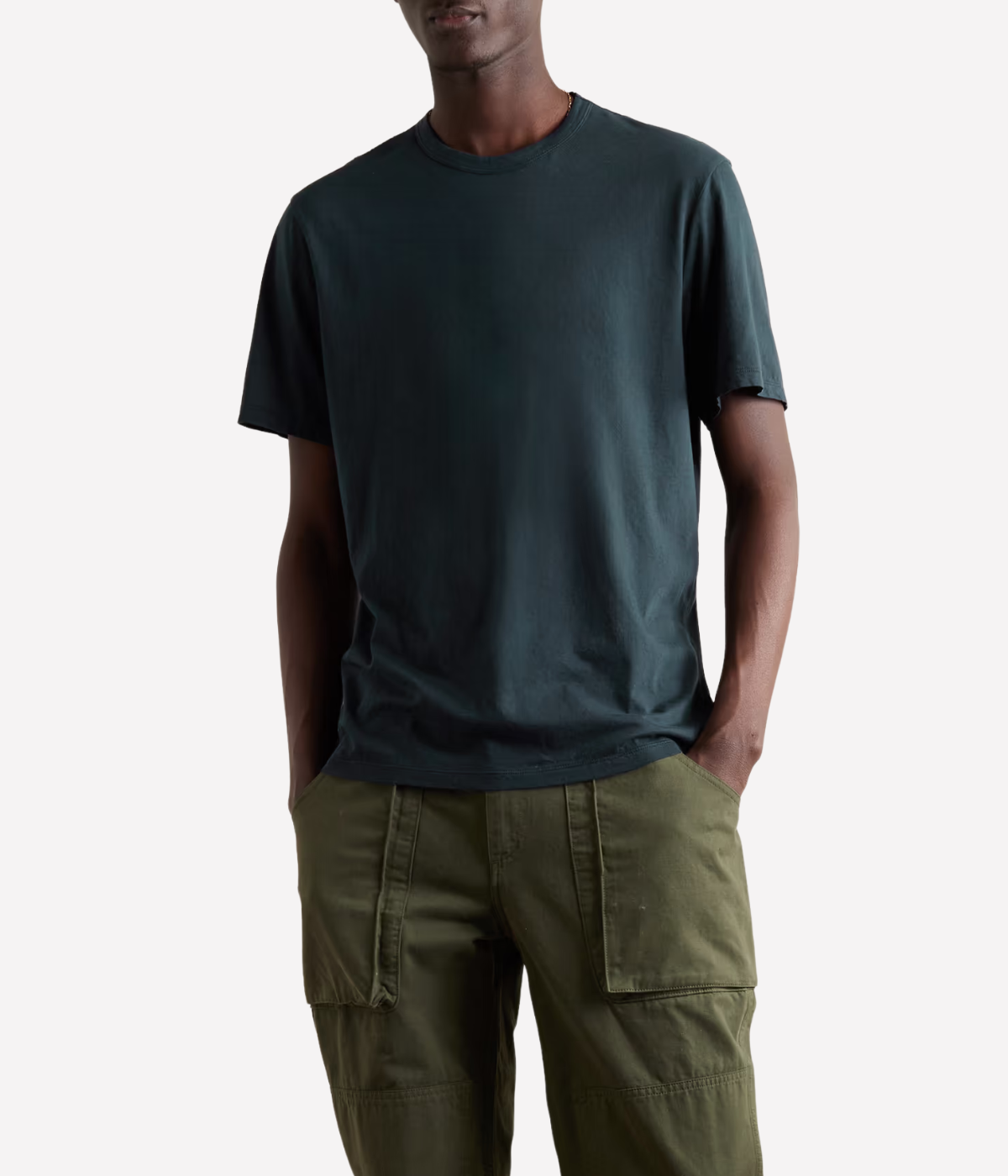 Luxe Lotus Jersey Crew Neck T-Shirt in French Navy