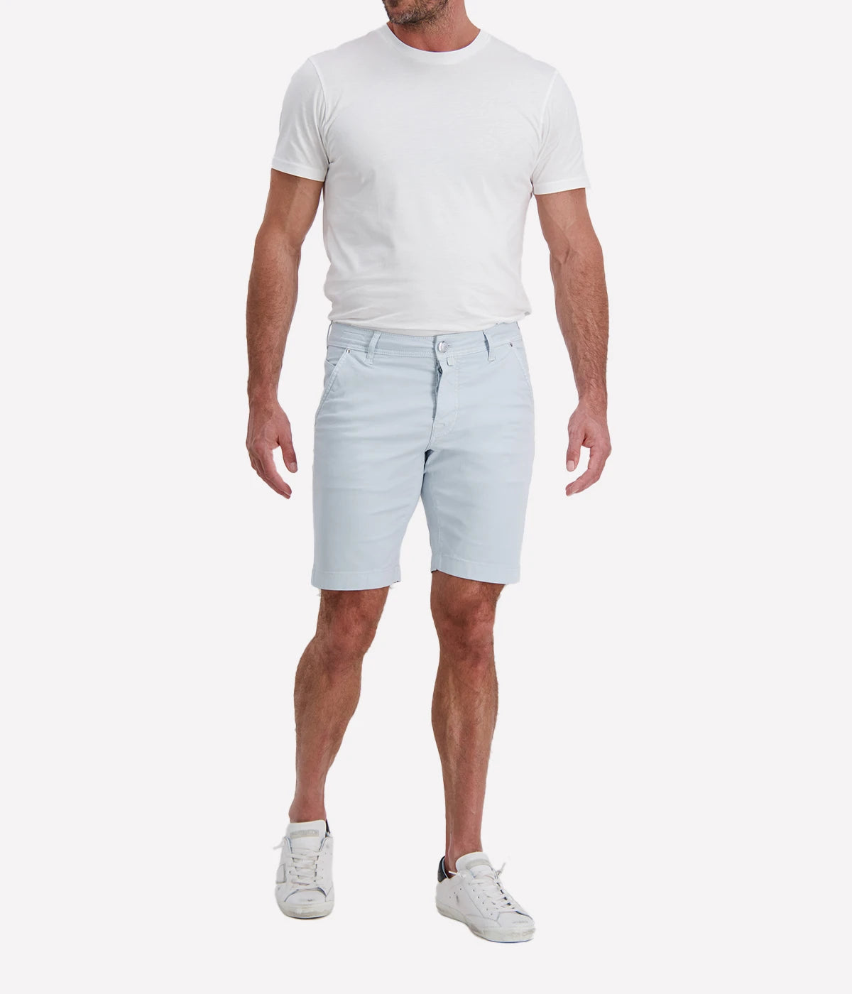 Jacob Cohën Lou Bermuda 5 PKT Slim Fit in Azure Suede Patch – Front View Slim Fit Bermuda Shorts