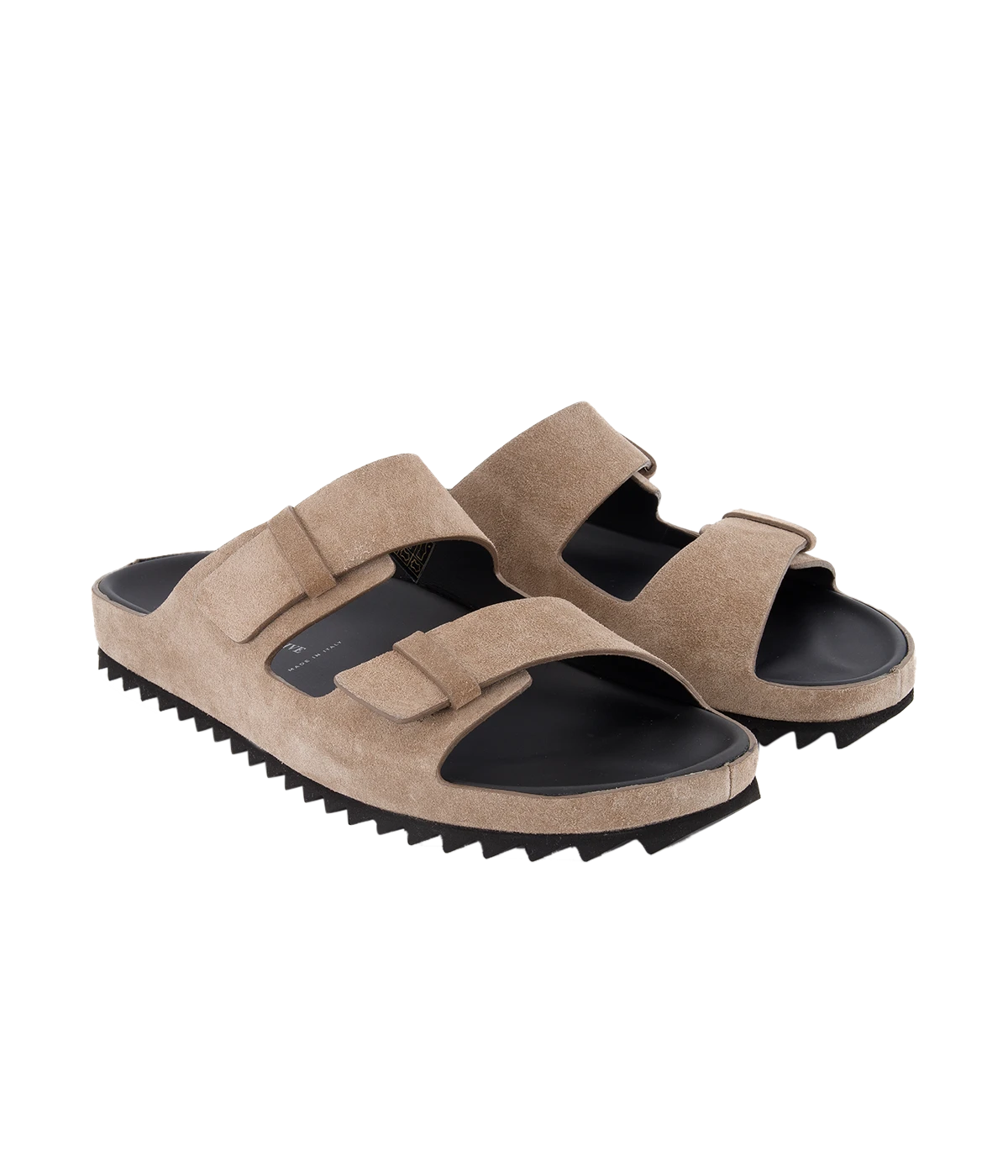 Agorà 010 suede sandals with double straps, leather lining, and rubber outsole.