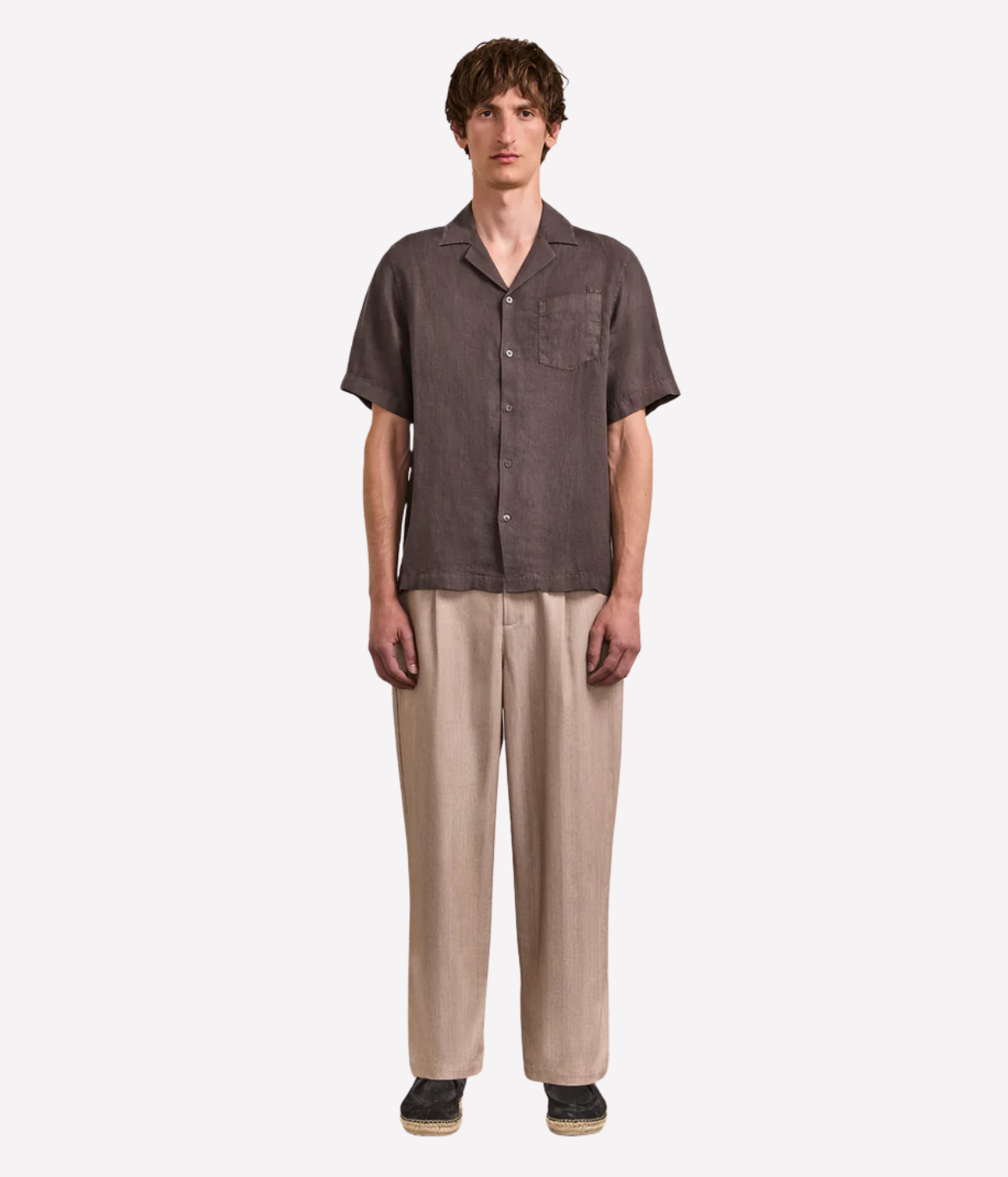 Angelo Linen Short Sleeve Shirt in Cedar Grey