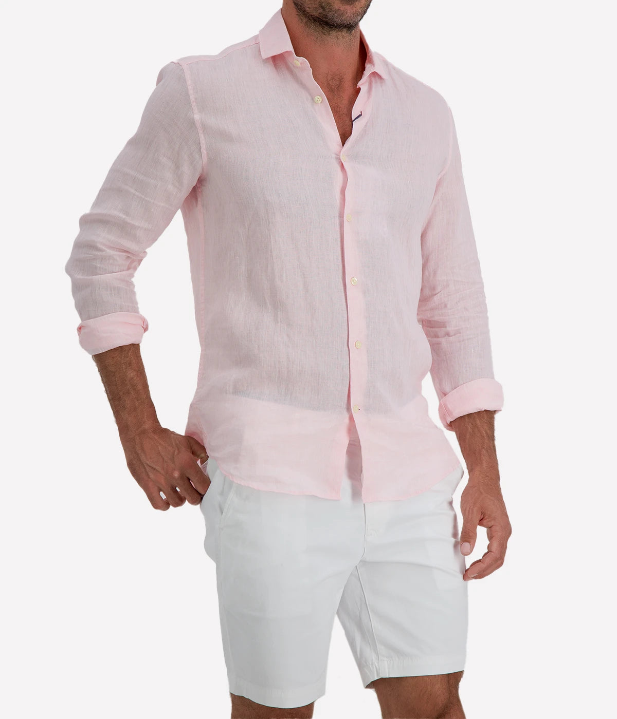 Antonio Linen Long Sleeve Shirt in Pink