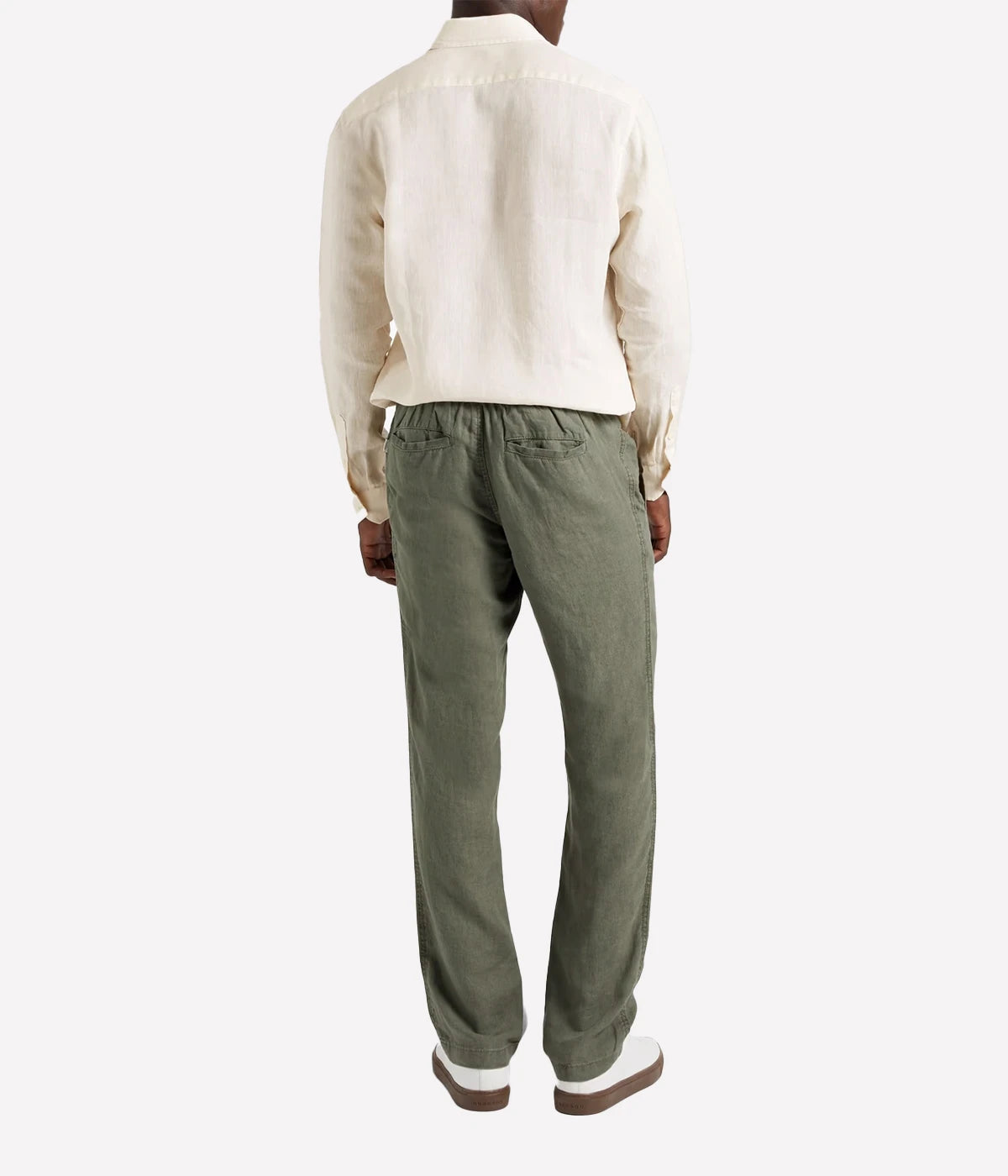 Back view of the Antonio Long Sleeve Linen Shirt by Frescobol Carioca, highlighting the lightweight, breathable fine Italian linen fabric. This classic men's linen shirt combines relaxed tailoring and timeless sophistication, ideal for polished, effortless dressing.