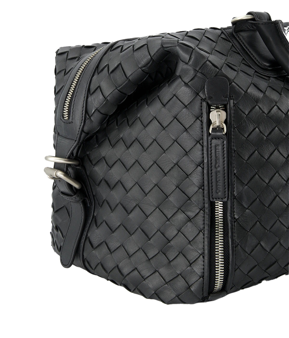 Leather Armor 019 Travel Bag with top handles, adjustable shoulder strap, side buckles, and side zipper pocket for travel essentials.