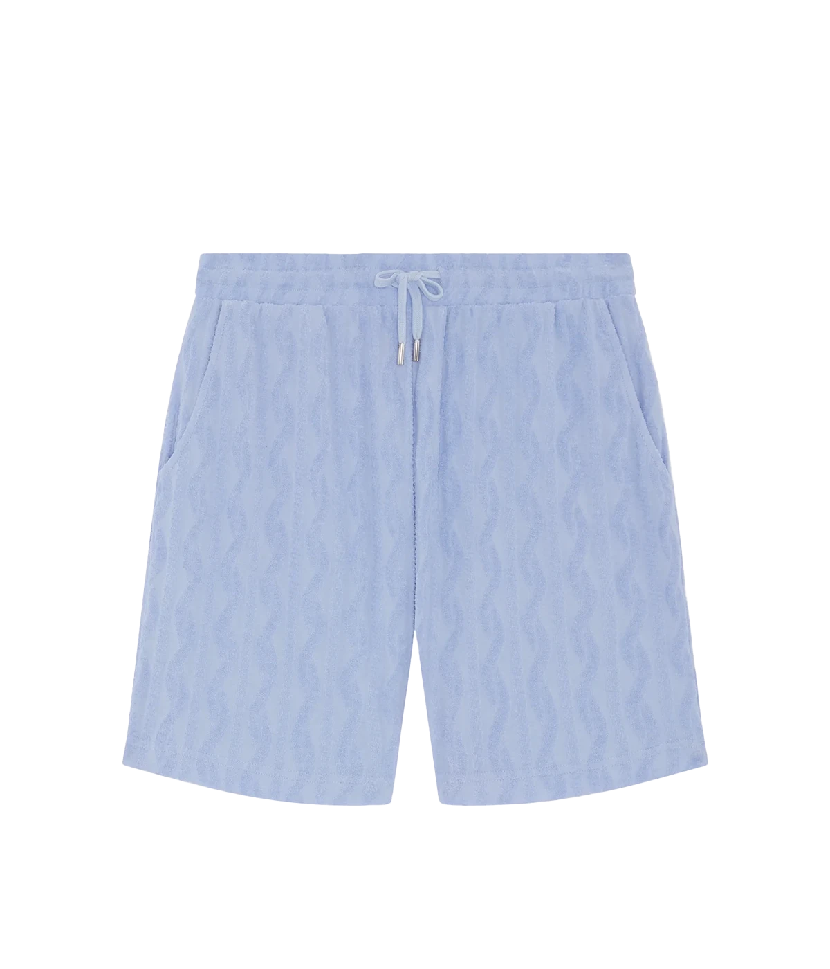 Light blue Augusto shorts by Frescobol, crafted from 100% cotton with a relaxed fit. Features an elasticated adjustable waist, zip-fly, branded metal-cord ends, side slip pockets, and a back pocket with button closure.