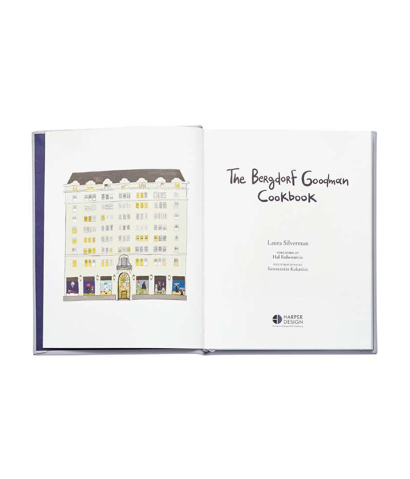Bergdorf Goodman Cookbook, 208-page collection of recipes from top designers and chefs, featuring whimsical art by Konstantin Kakanias.