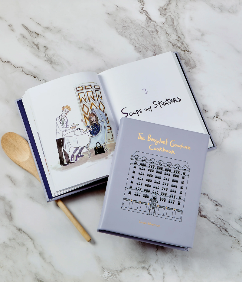 Bergdorf Goodman Cookbook, 208-page collection of recipes from top designers and chefs, featuring whimsical art by Konstantin Kakanias.