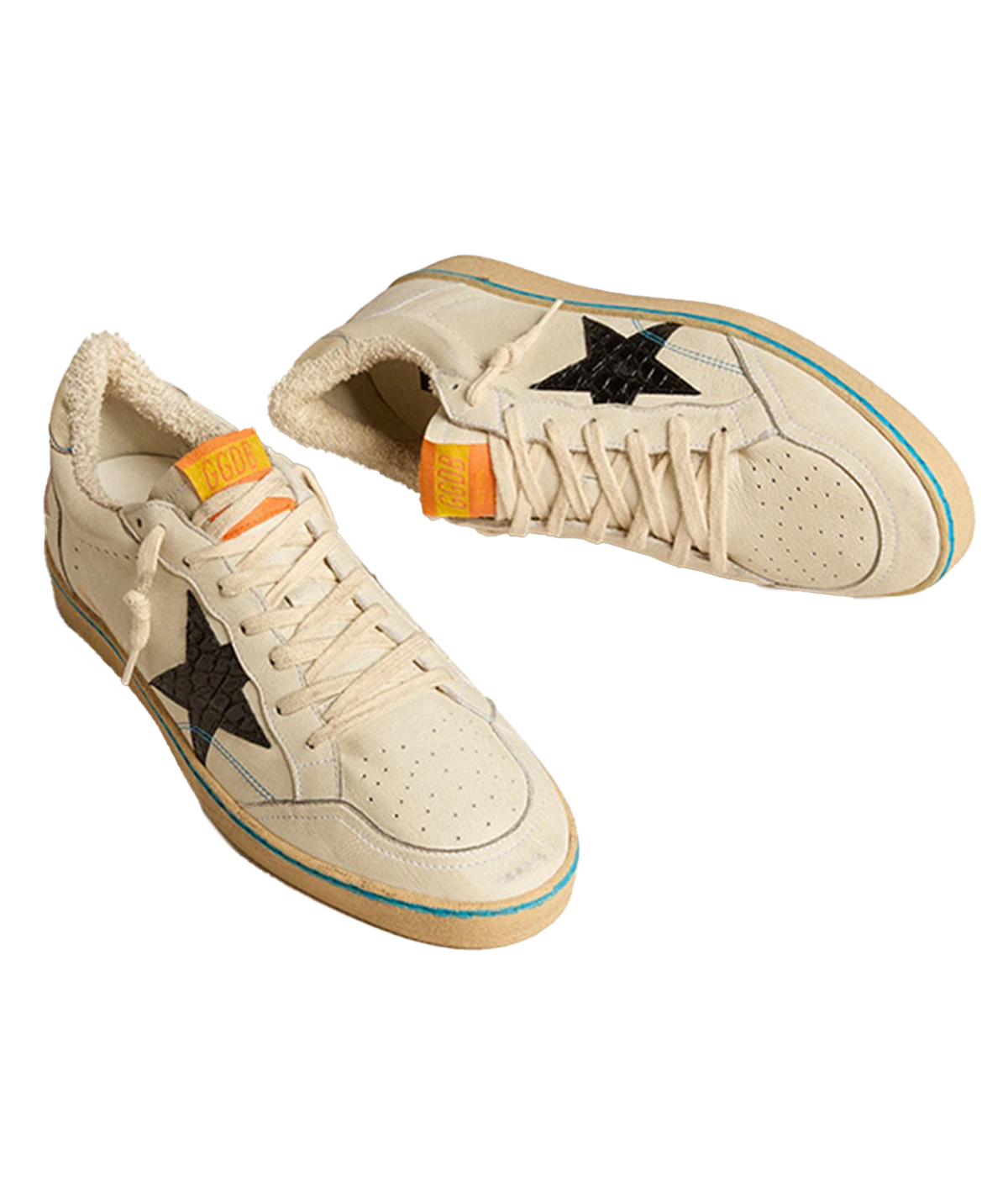 Ball Star Leather Sneaker in White, Black & Platinum