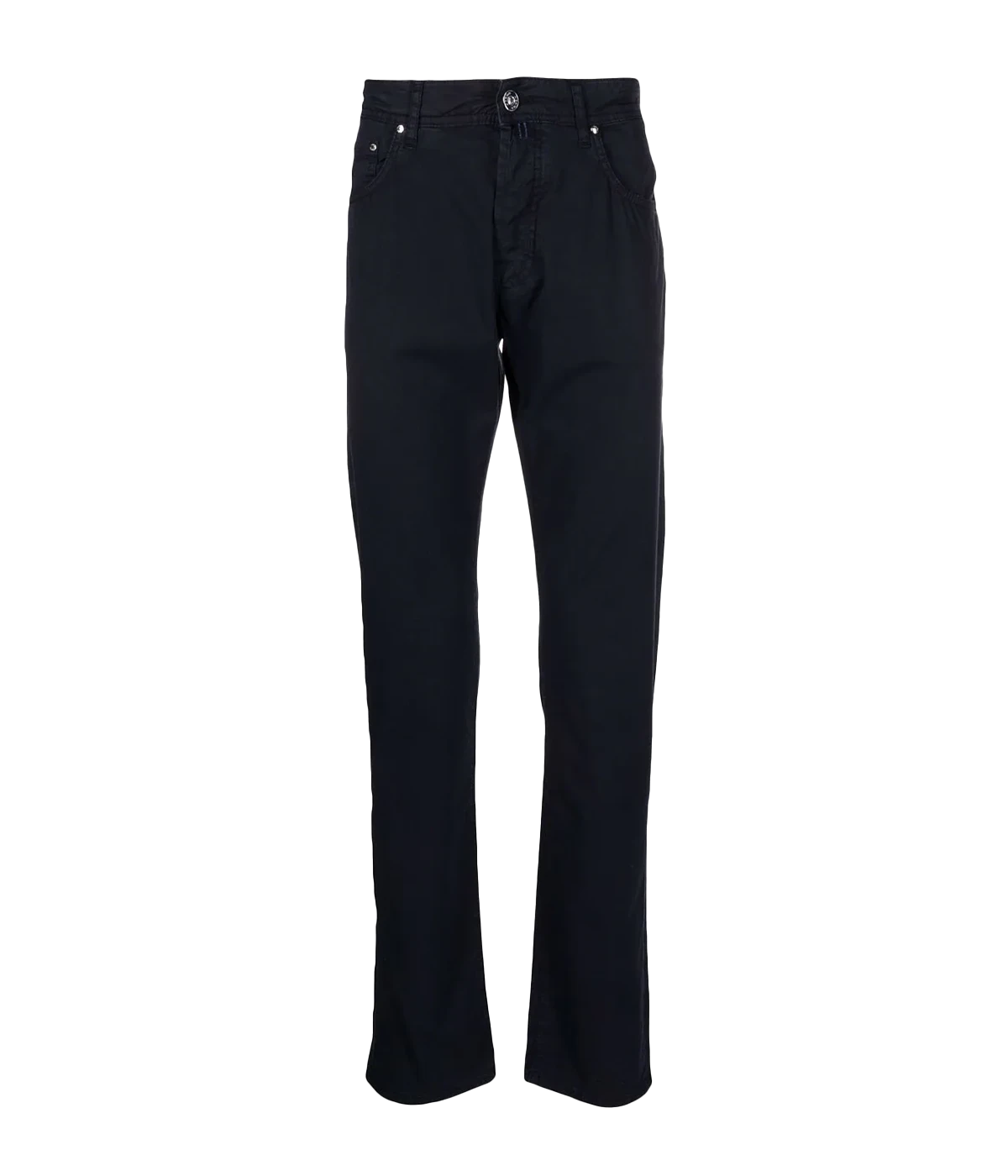 Bard 5-Pocket Jean by Jacob Cohen in a navy blue wash, featuring a mid-rise, slim fit and crafted from premium stretch denim. Designed with a five-pocket style, branded hardware, and an iconic suede patch, these jeans combine luxury with versatility for everyday sophistication.