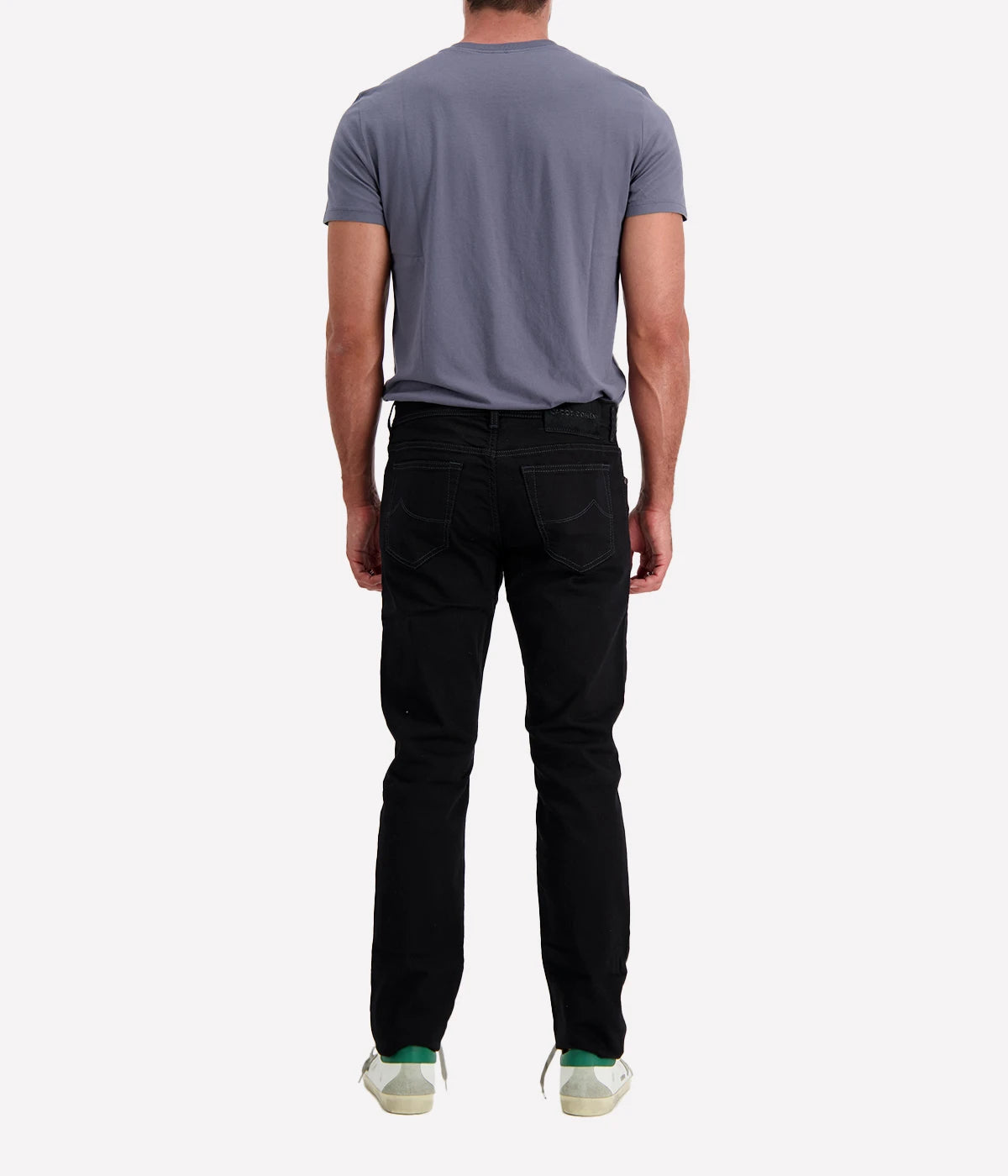 Jacob Cohen Bard 5-pocket jeans in navy blue wash, featuring a mid-rise, slim fit, and crafted from premium stretch denim. Finished with branded hardware and an iconic suede patch, blending luxury and versatility.