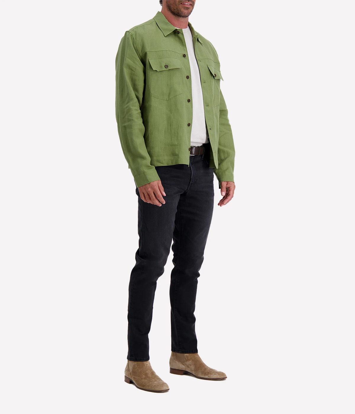 Valstar's linen overshirt with adjustable waist tabs, combining rugged trucker jacket style with a lightweight, breathable design. Perfect for warmer days.