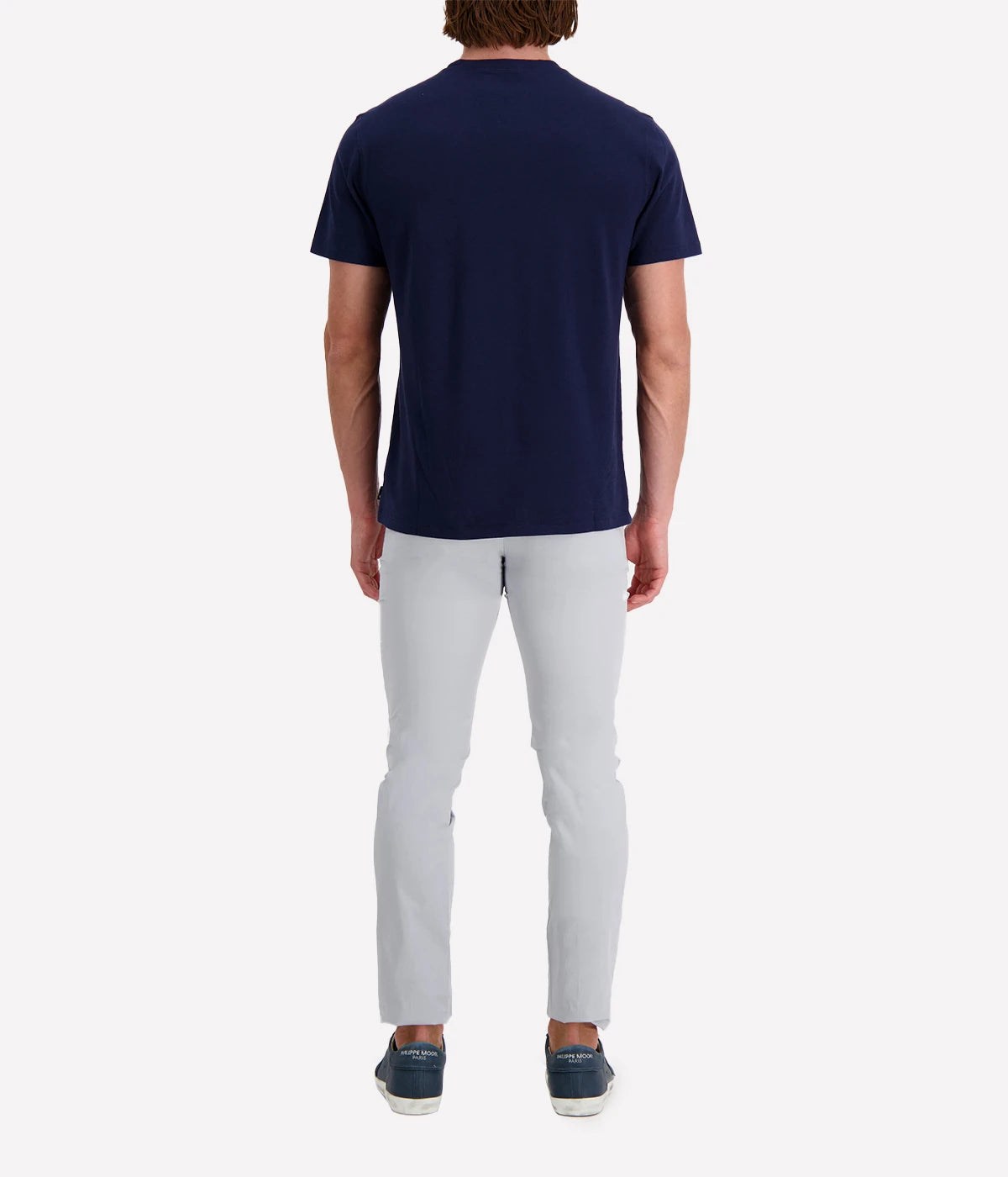 Rear view of the AG Bryce Crew Neck T-Shirt, highlighting its simple, minimalist design with a straight hem and a relaxed silhouette.