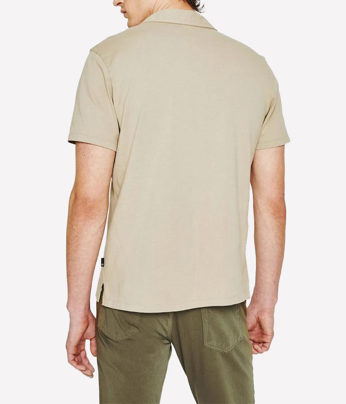 Rear view of the Bryce Johnny Collar polo shirt, highlighting its streamlined silhouette and soft cotton fabric.