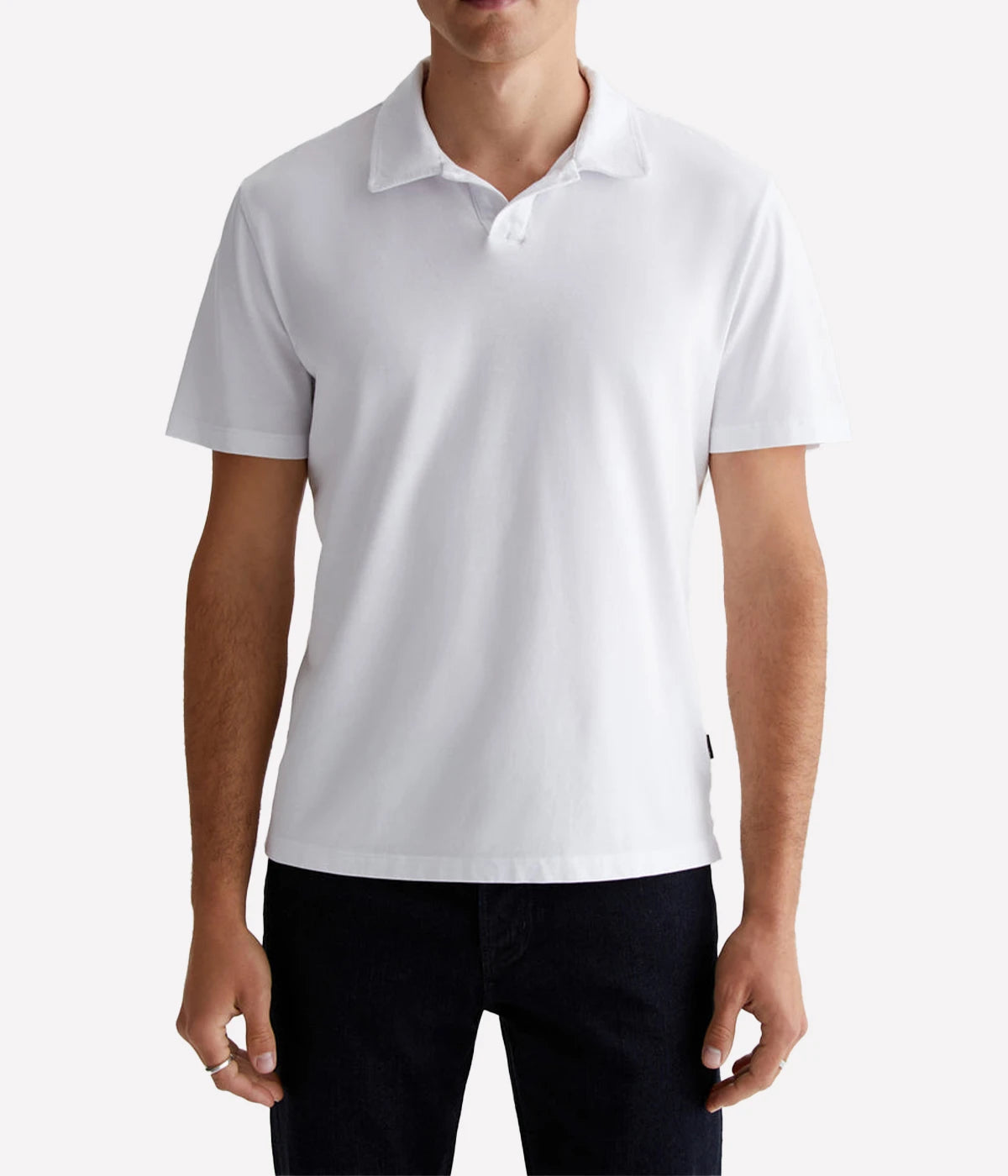 The Bryce Johnny Collar polo shirt, featuring a relaxed neckline with a pointed collar and short sleeves, crafted from lightweight cotton jersey.