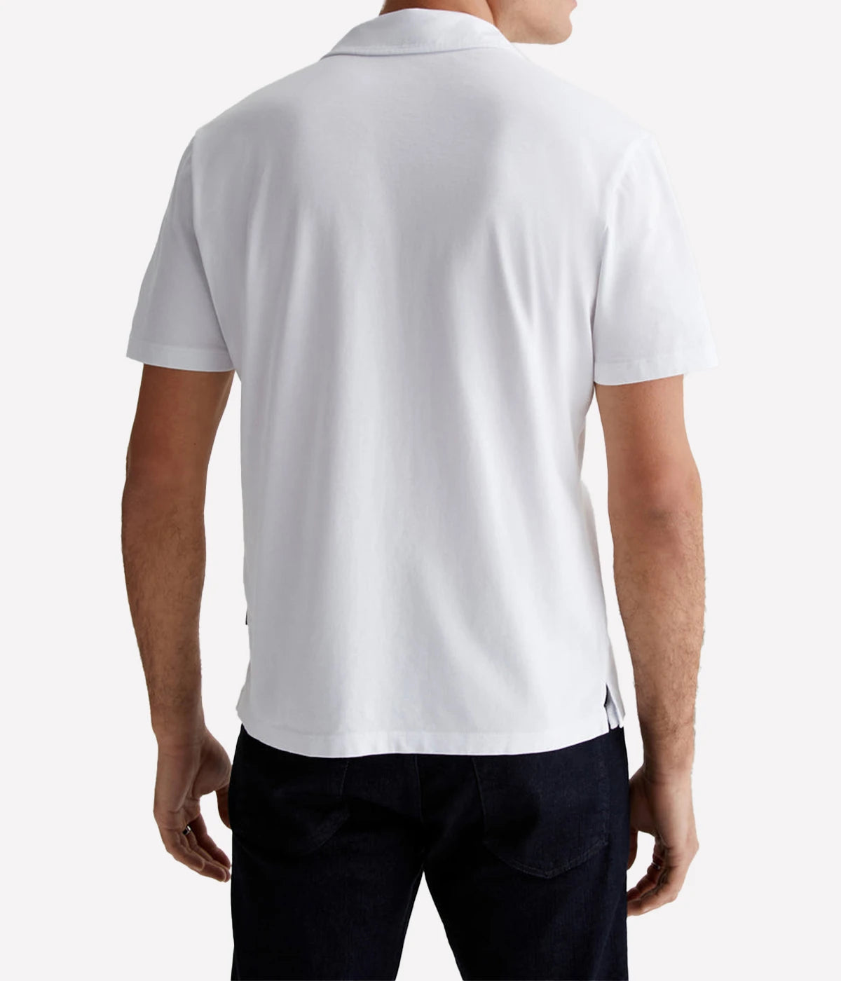 Rear view of the Bryce Johnny Collar polo shirt, highlighting its streamlined silhouette and soft cotton fabric.