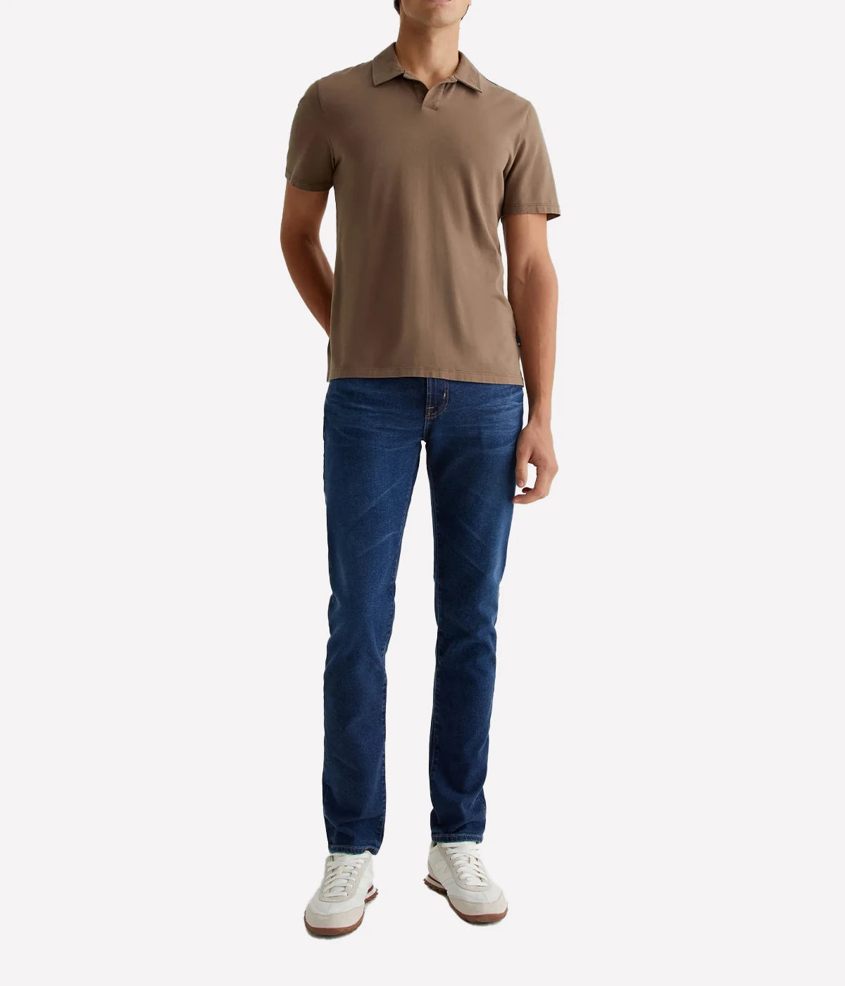 The Bryce Johnny Collar polo shirt, featuring a relaxed neckline with a pointed collar and short sleeves, crafted from lightweight cotton jersey.
