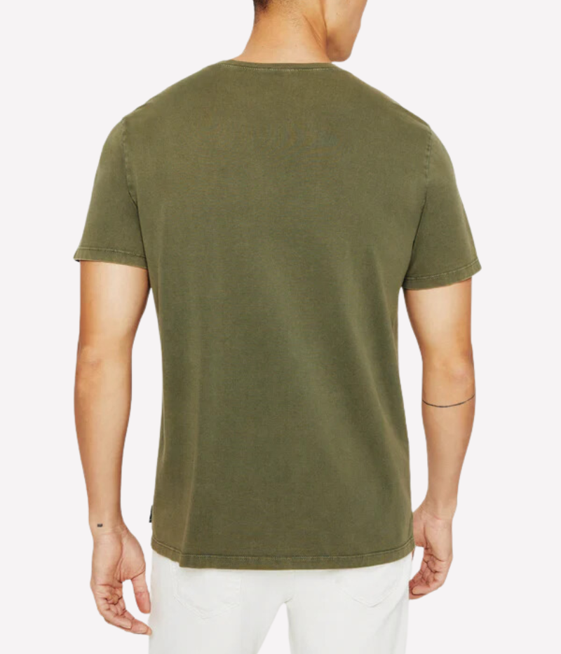 Back view of the Bryce T-shirt in vintage infantry green, highlighting its minimalist design and subtle, worn-in finish.