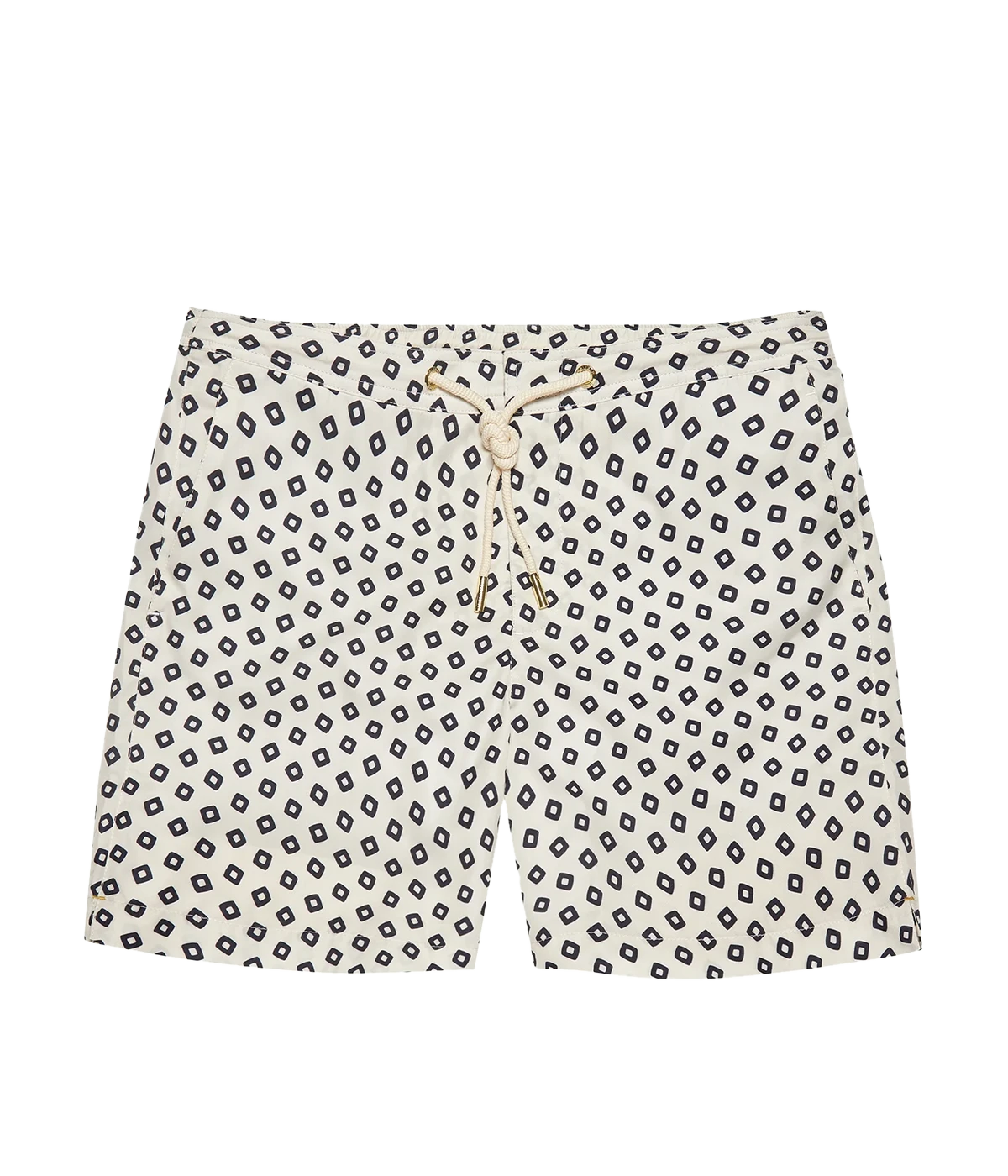Men’s Bulldog quick-dry swim shorts in recycled polyester with adjustable rope drawcord and gold-effect hardware, designed for movement and style.