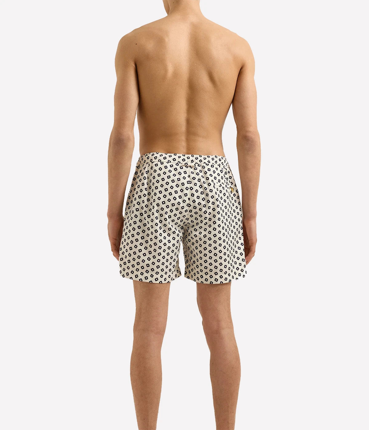 Men’s Bulldog quick-dry swim shorts in recycled polyester with adjustable rope drawcord and gold-effect hardware, designed for movement and style.