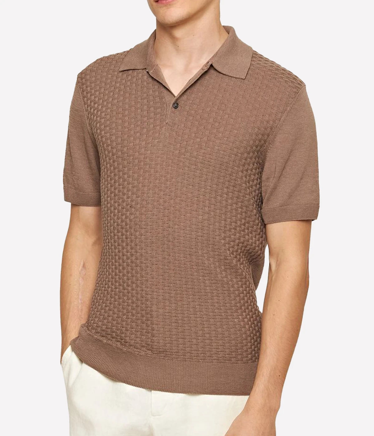 Burnham Tile Cotton Silk Polo in Light Plum Wine