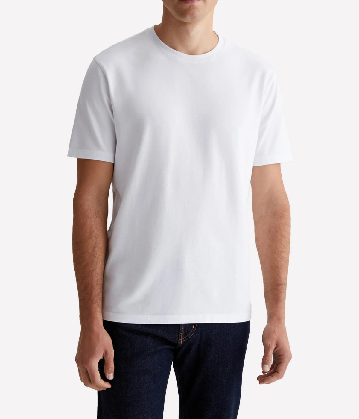 Bryce Crew essential T-shirt in light grey with subtle purple undertones. Features a classic fit, crew neck with 1x1 baby rib detailing, and short sleeves. Made from 100% cotton for comfort and durability.