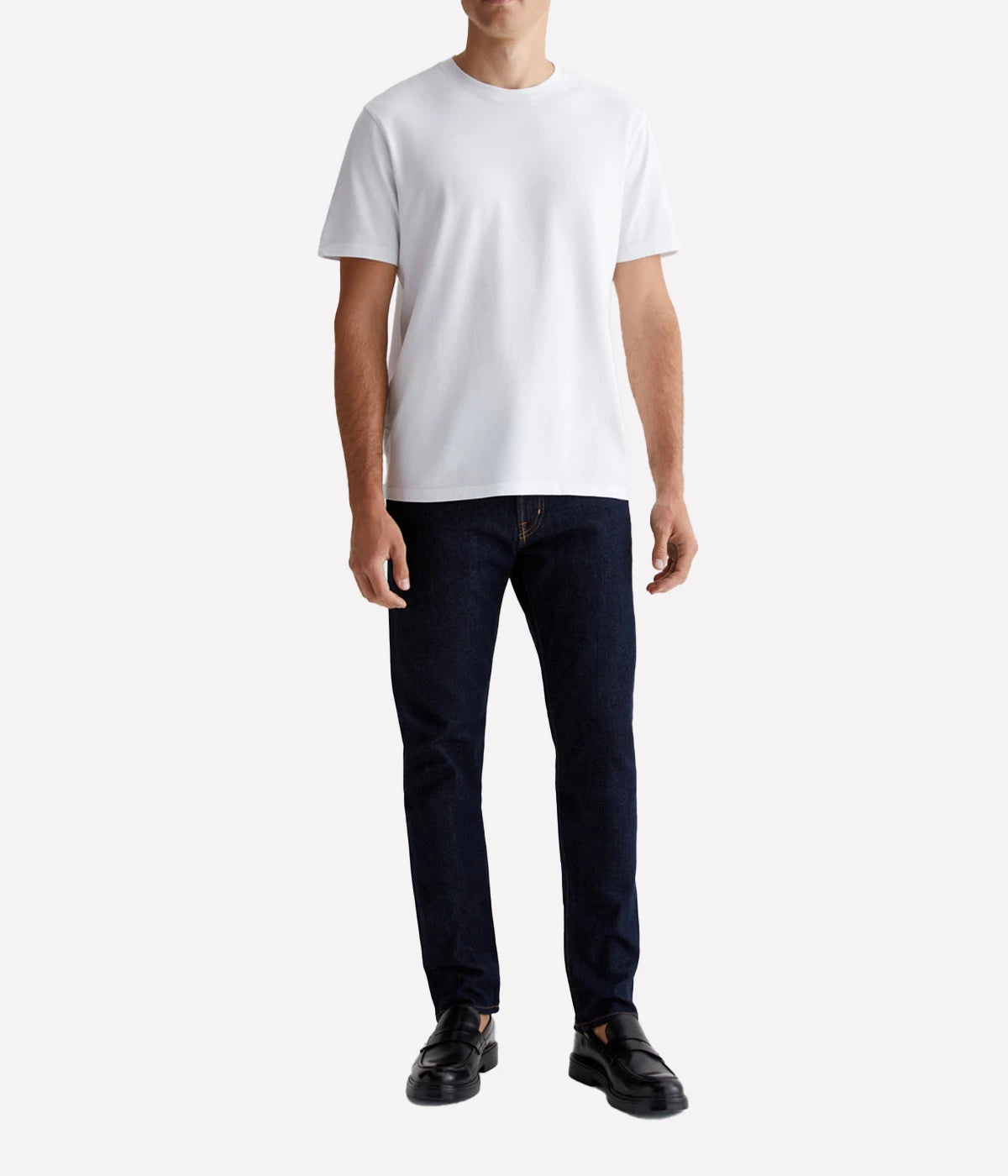 Bryce Crew essential T-shirt in light grey with subtle purple undertones. Features a classic fit, crew neck with 1x1 baby rib detailing, and short sleeves. Made from 100% cotton for comfort and durability.