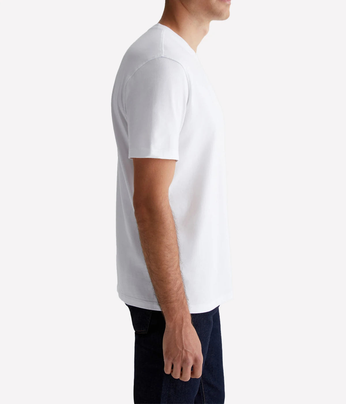 Bryce Crew essential T-shirt in light grey with subtle purple undertones. Features a classic fit, crew neck with 1x1 baby rib detailing, and short sleeves. Made from 100% cotton for comfort and durability.