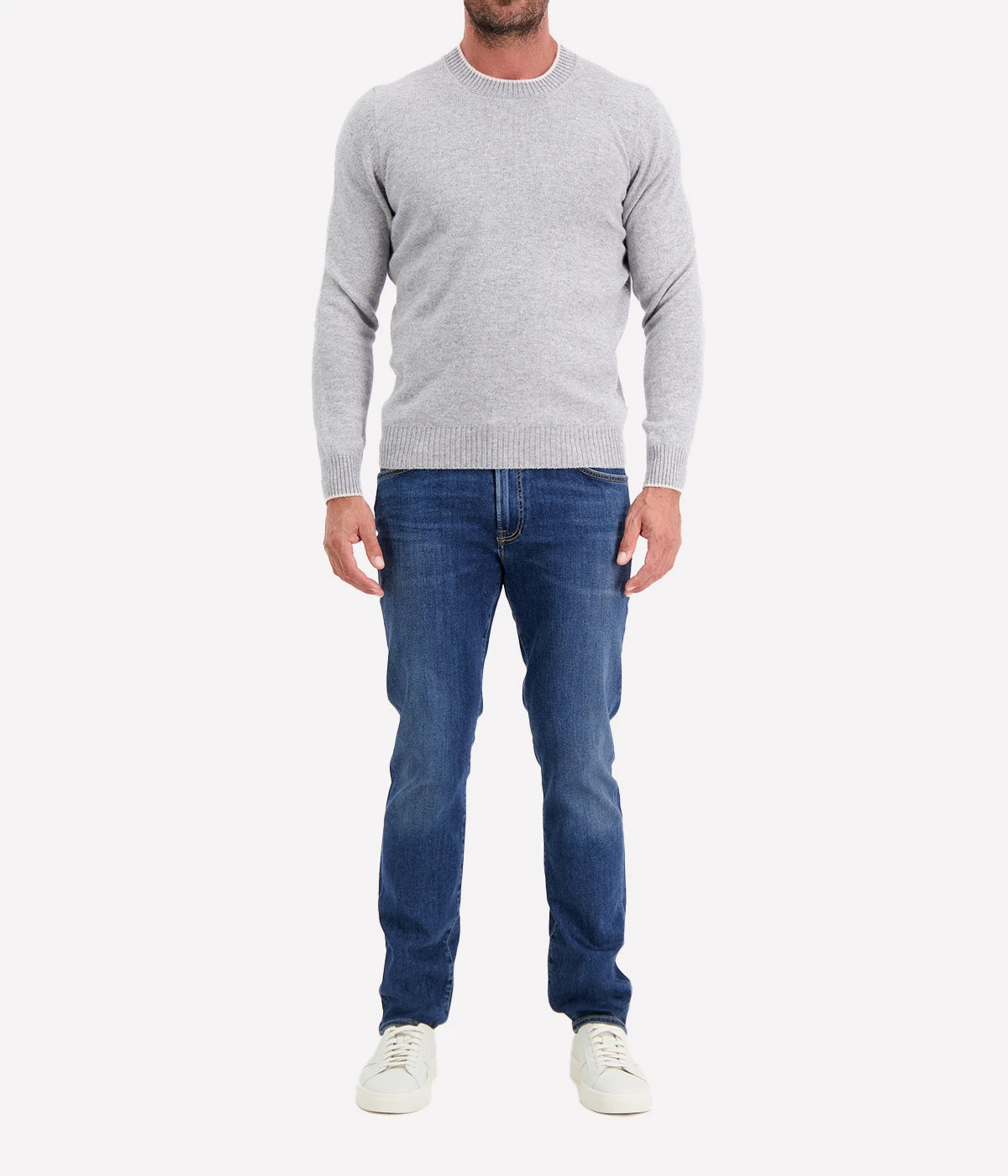 Crew Long Sleeve in Grey Beige Trim