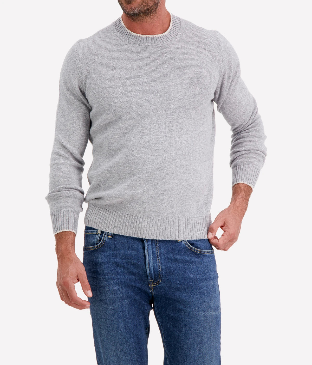 Crew Long Sleeve in Grey Beige Trim