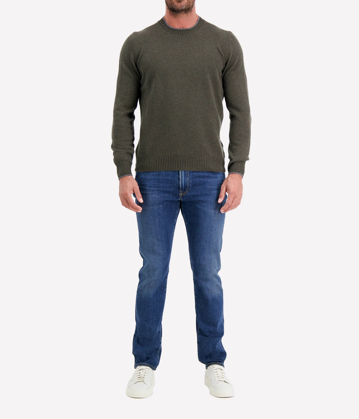 Crew Long Sleeve in Khaki Grey Trim