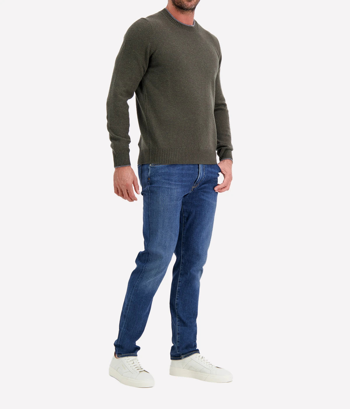 Crew Long Sleeve in Khaki Grey Trim