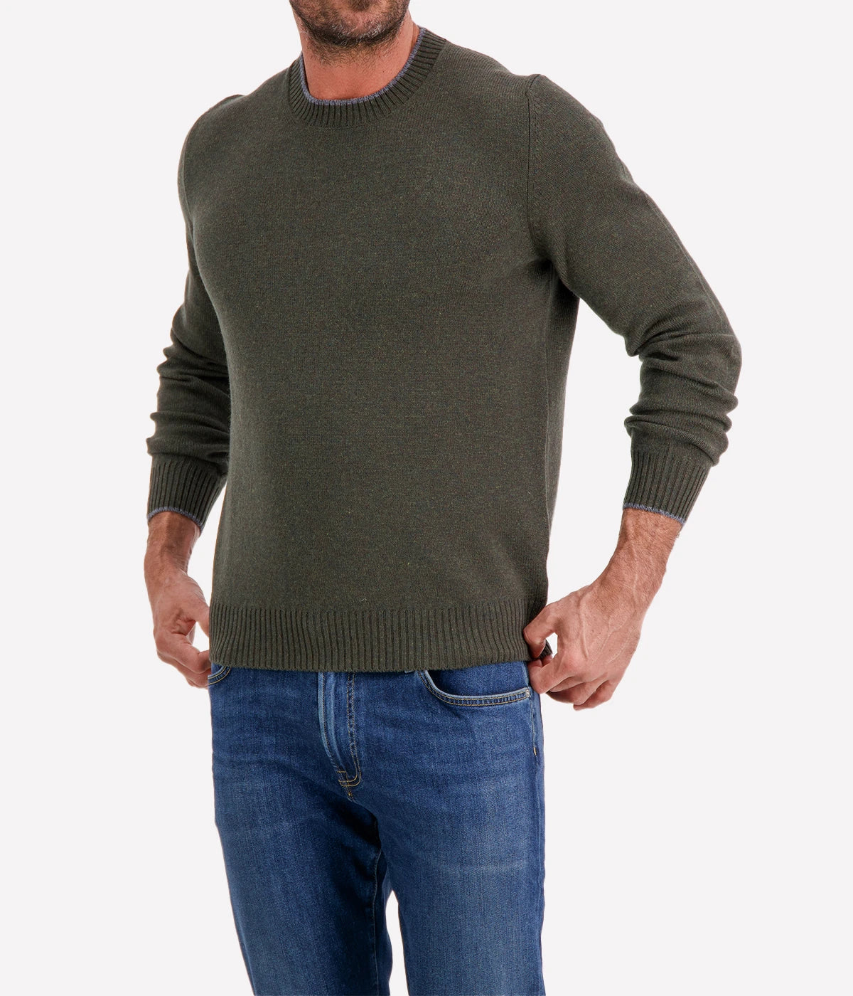 Crew Long Sleeve in Khaki Grey Trim