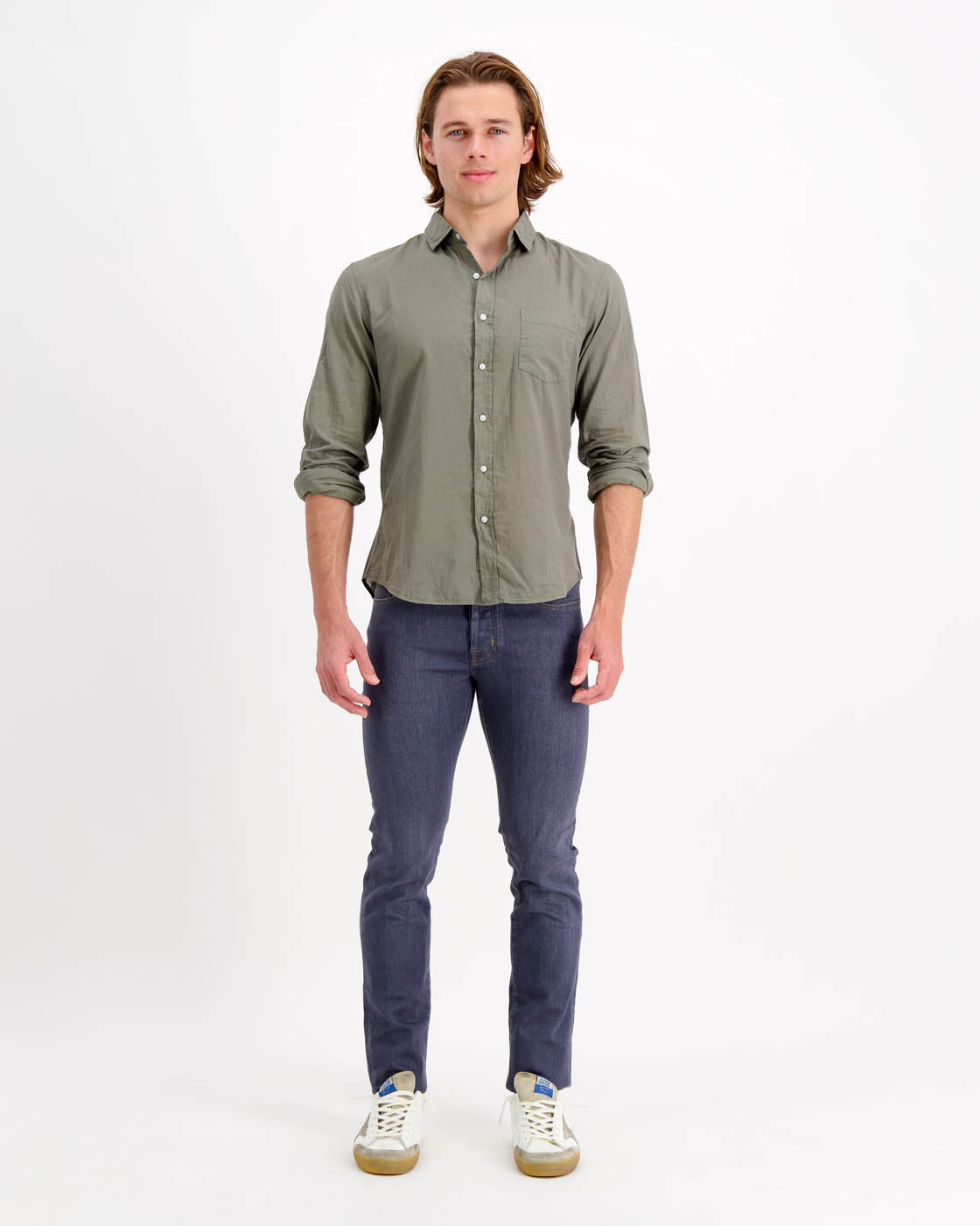 Luke Woven Shirt in Army Green Voile