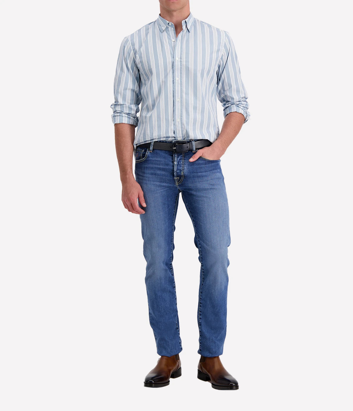 Finbar Woven Shirt in Multi Slate Stripe
