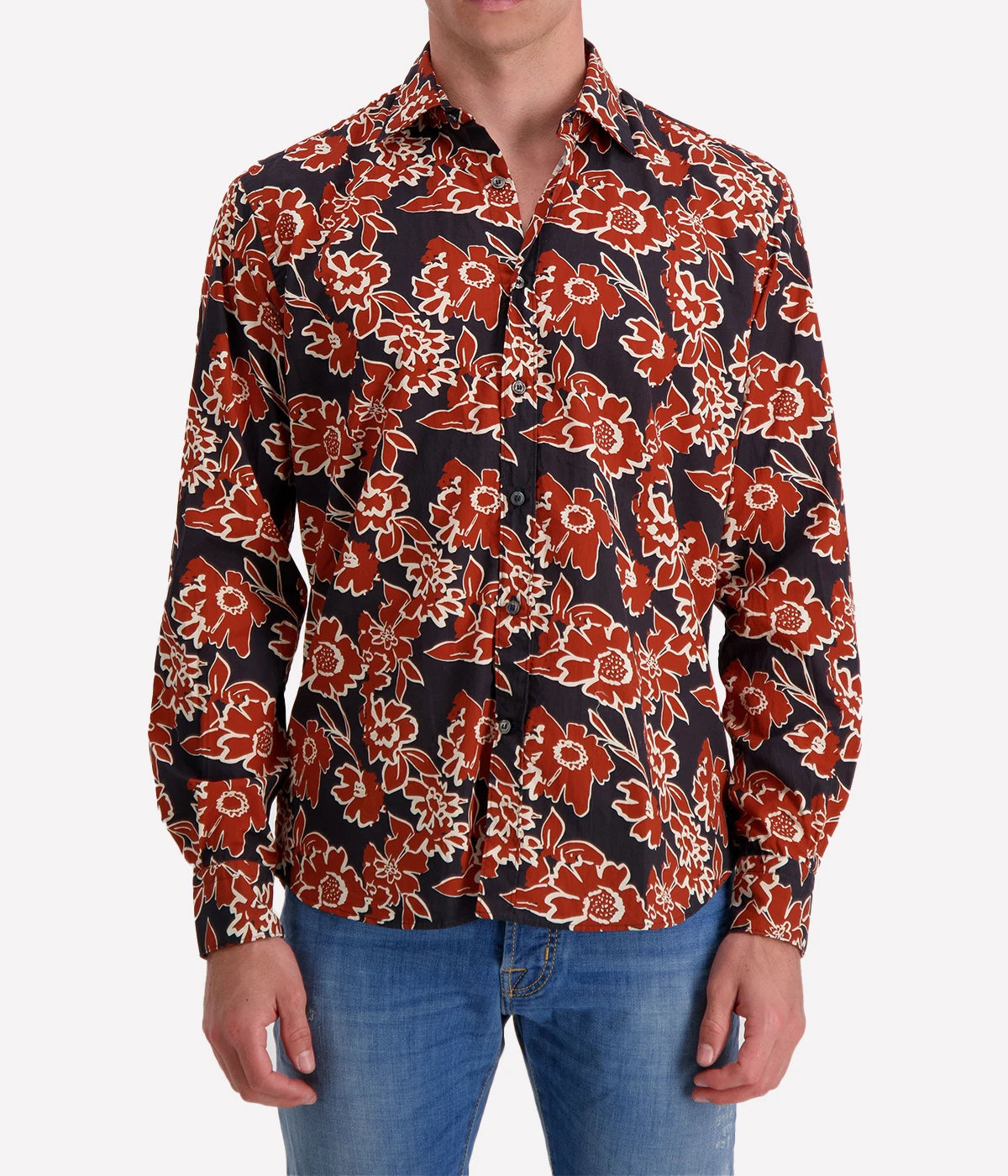 *FINAL SALE* Sicillian Long Sleeve Shirt in Orange & Blue Rose