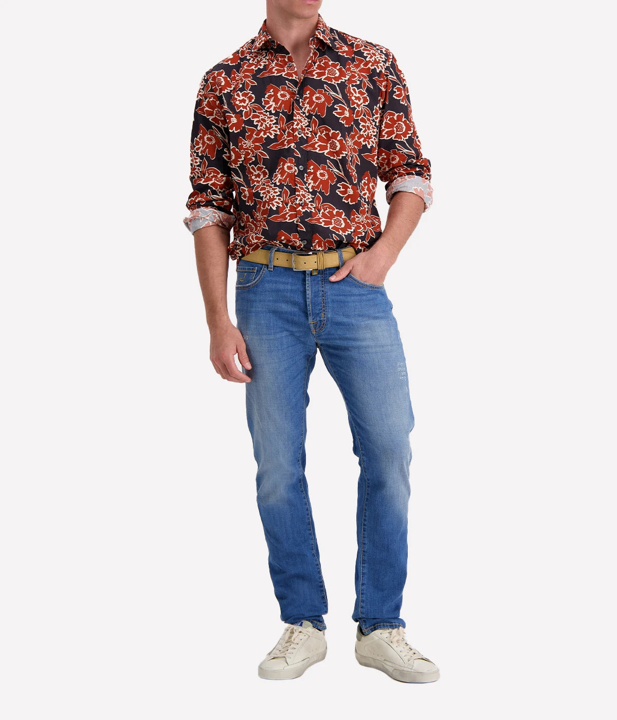 *FINAL SALE* Sicillian Long Sleeve Shirt in Orange & Blue Rose