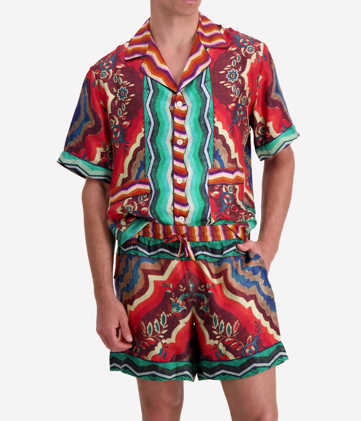 Short Sleeve Button Up Shirt in Multi-Colour Floral