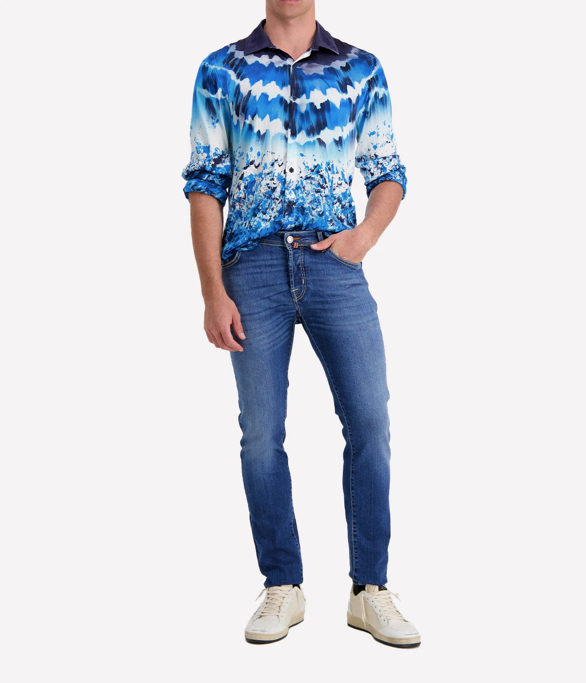 Brushed Effect Silk Shirt in Nigella