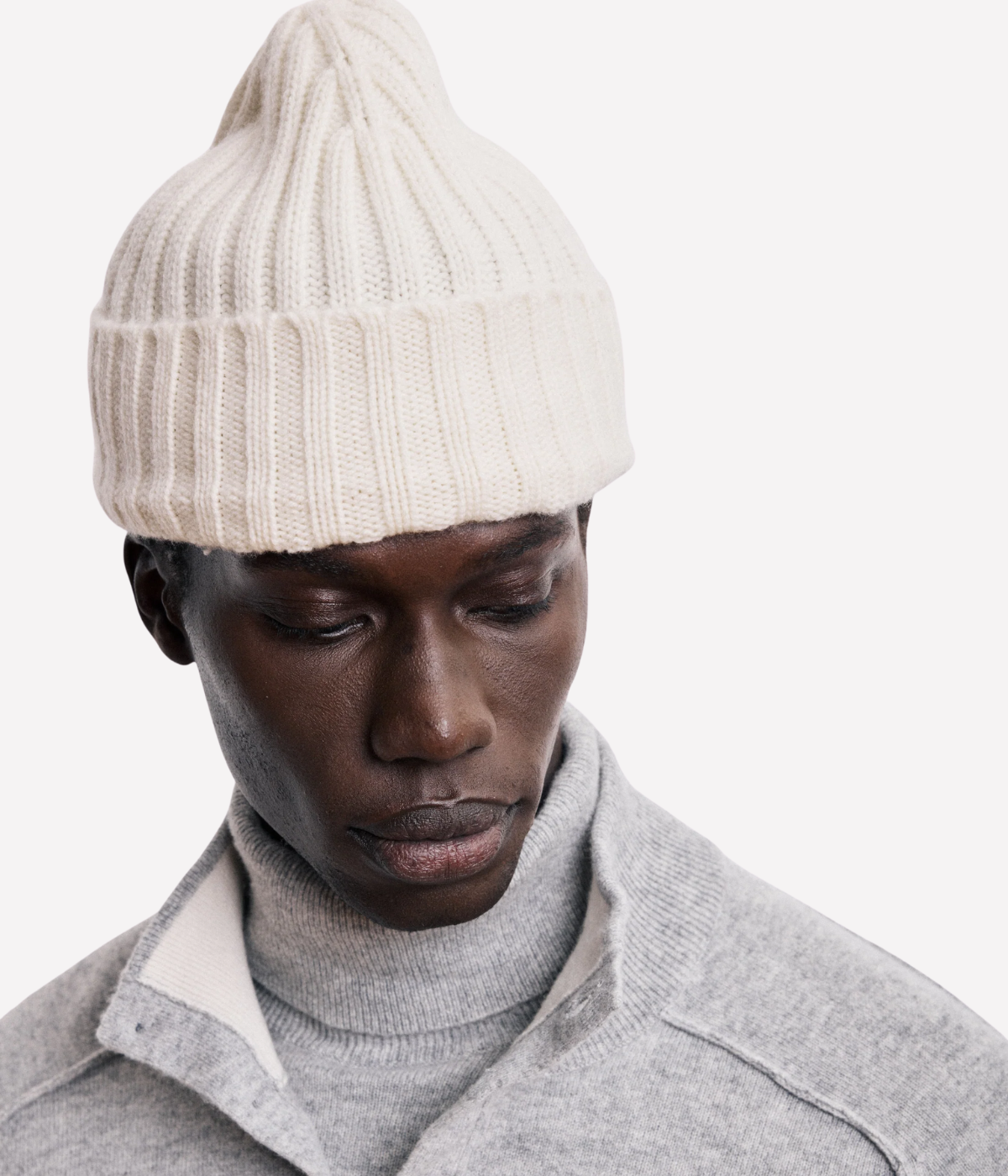 Cashmere Knitted Beanie in Off White