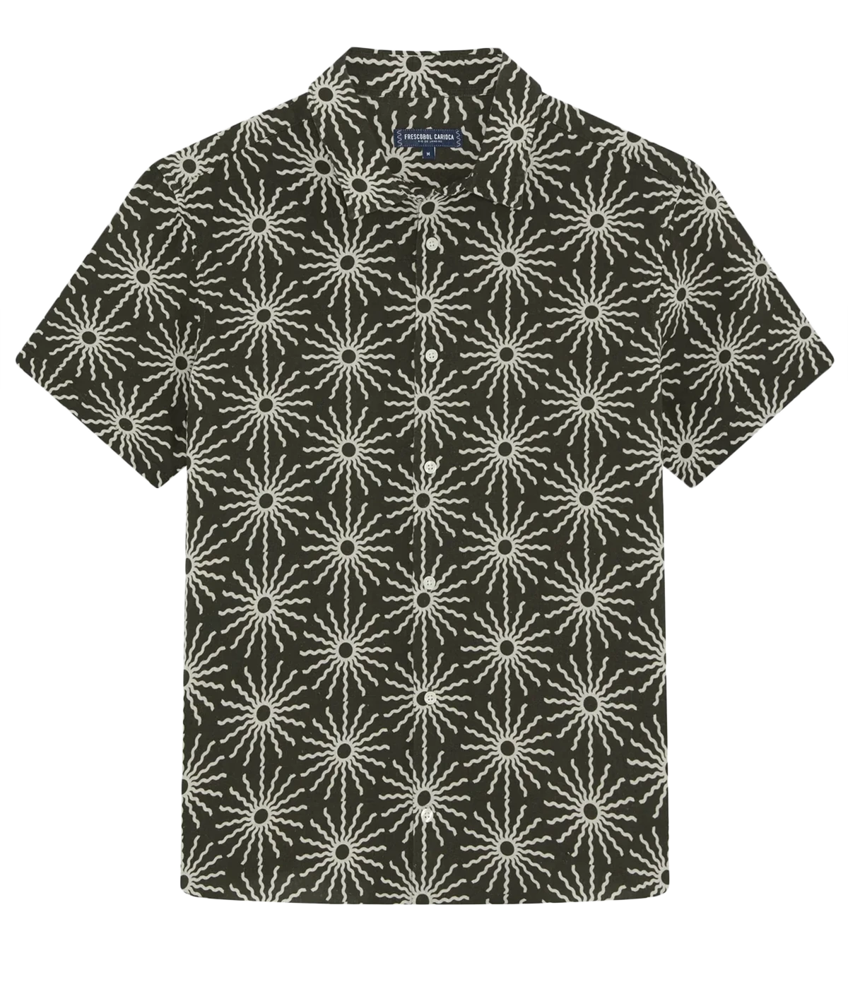 Castro short-sleeve shirt in 100% linen featuring a seasonal ‘O Sol’ print, classic collar, relaxed fit, and branded imitation mother-of-pearl buttons.