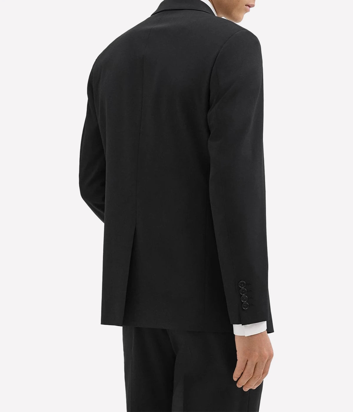 Chambers Blazer by Theory, crafted from luxurious Italian virgin wool and Lycra Spandex. Features a structured fit, classic notch lapels, chest and flap pockets, and buttoned cuffs. Fully lined, wrinkle-resistant, and moisture-controlling fabric, perfect for both professional and casual wear