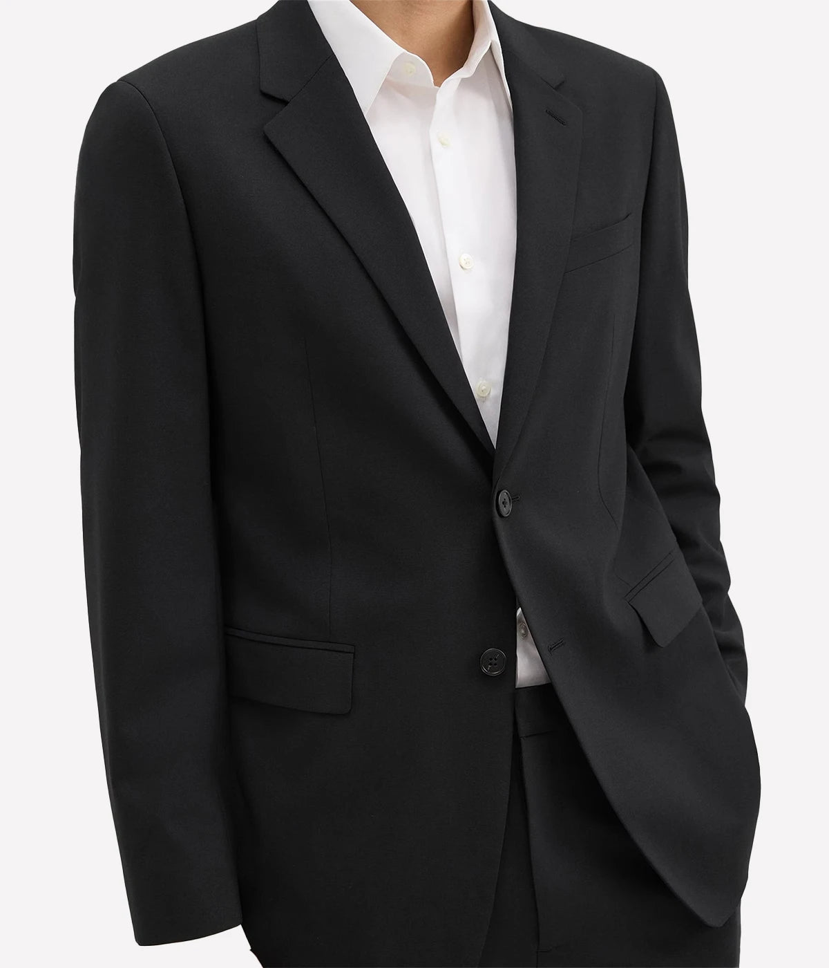 Chambers Blazer by Theory, crafted from luxurious Italian virgin wool and Lycra Spandex. Features a structured fit, classic notch lapels, chest and flap pockets, and buttoned cuffs. Fully lined, wrinkle-resistant, and moisture-controlling fabric, perfect for both professional and casual wear