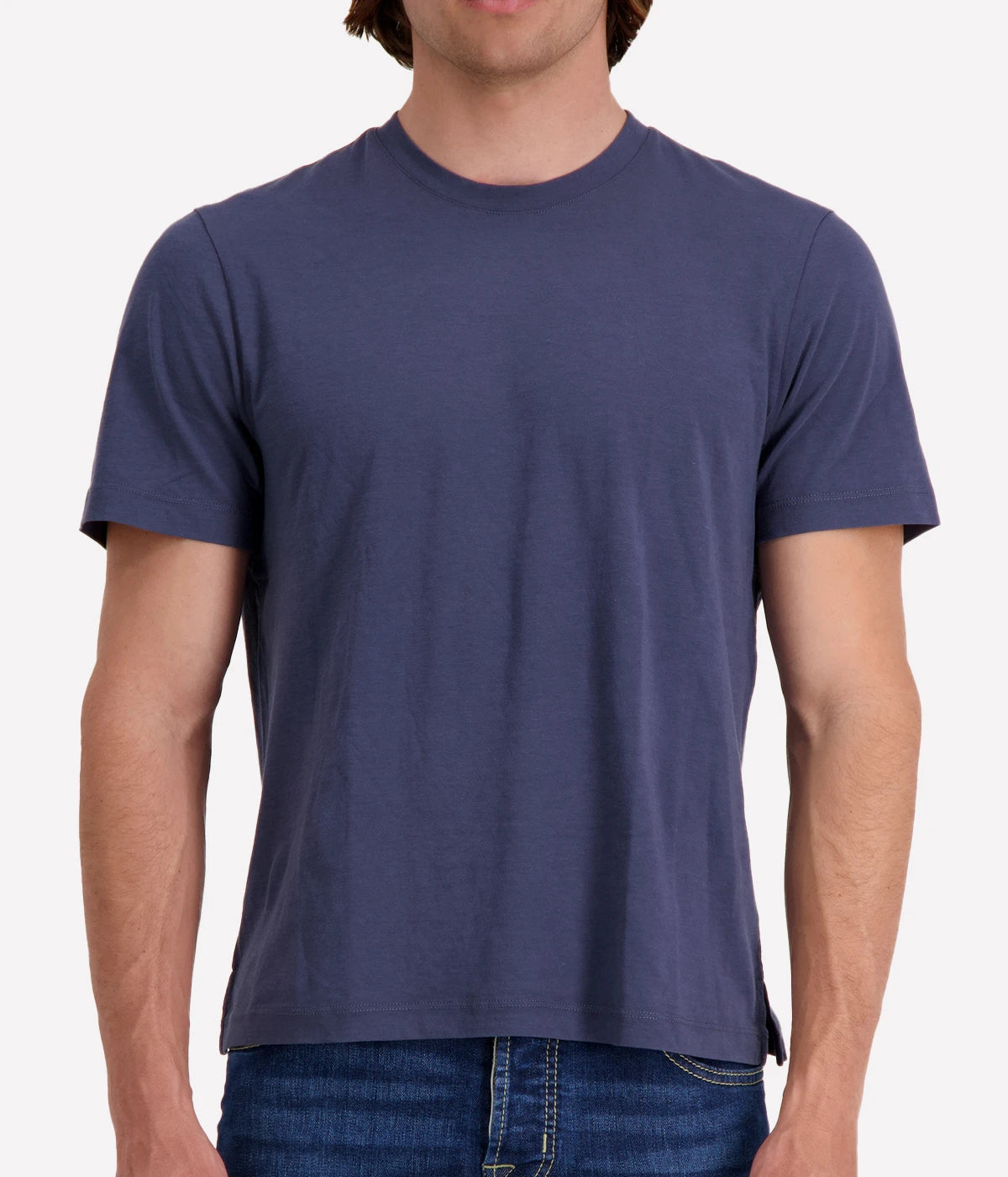 The Clean Finish Jersey Short Sleeve Crew in luxurious jersey fabric, designed for a classic fit. Featuring a binded neck and clean finished hem, this timeless t-shirt is the perfect addition to elevate any wardrobe. Ideal for casual or smart-casual outfits, this versatile piece offers effortless style and durability.