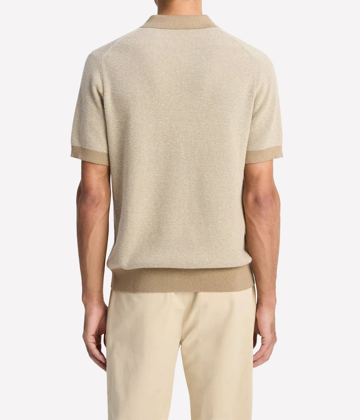 Vince Johnny-collar pullover sweater with tonal colourblocking and subtle stripe texture in a cotton-cashmere knit.