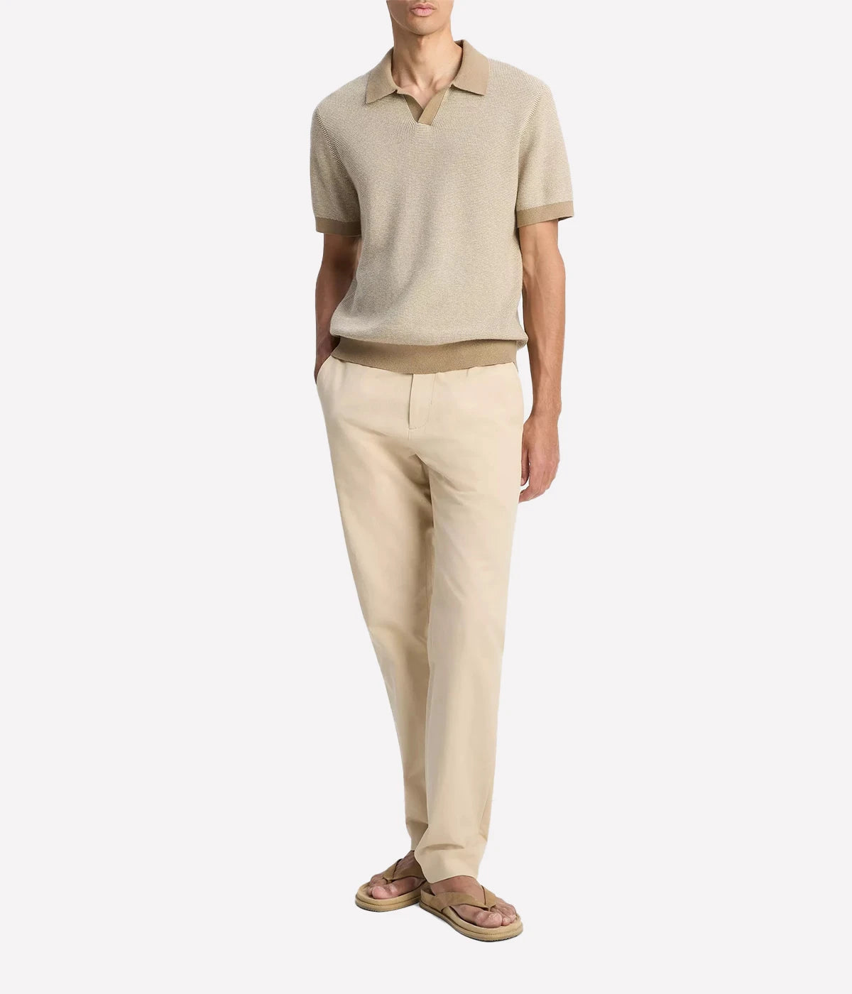 Vince Johnny-collar pullover sweater with tonal colourblocking and subtle stripe texture in a cotton-cashmere knit.