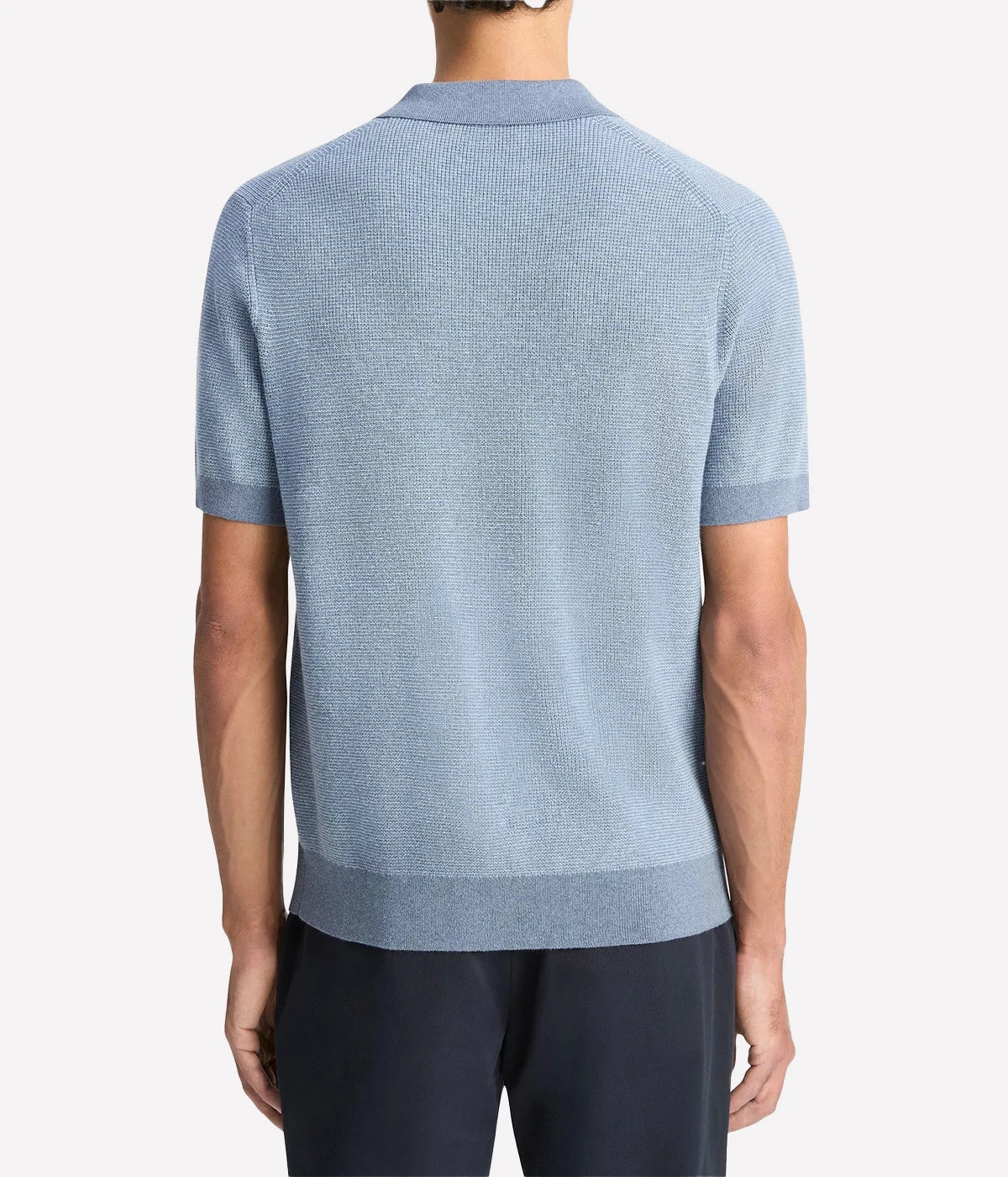 Vince Johnny-collar pullover sweater with tonal colourblocking and subtle stripe texture in a cotton-cashmere knit.