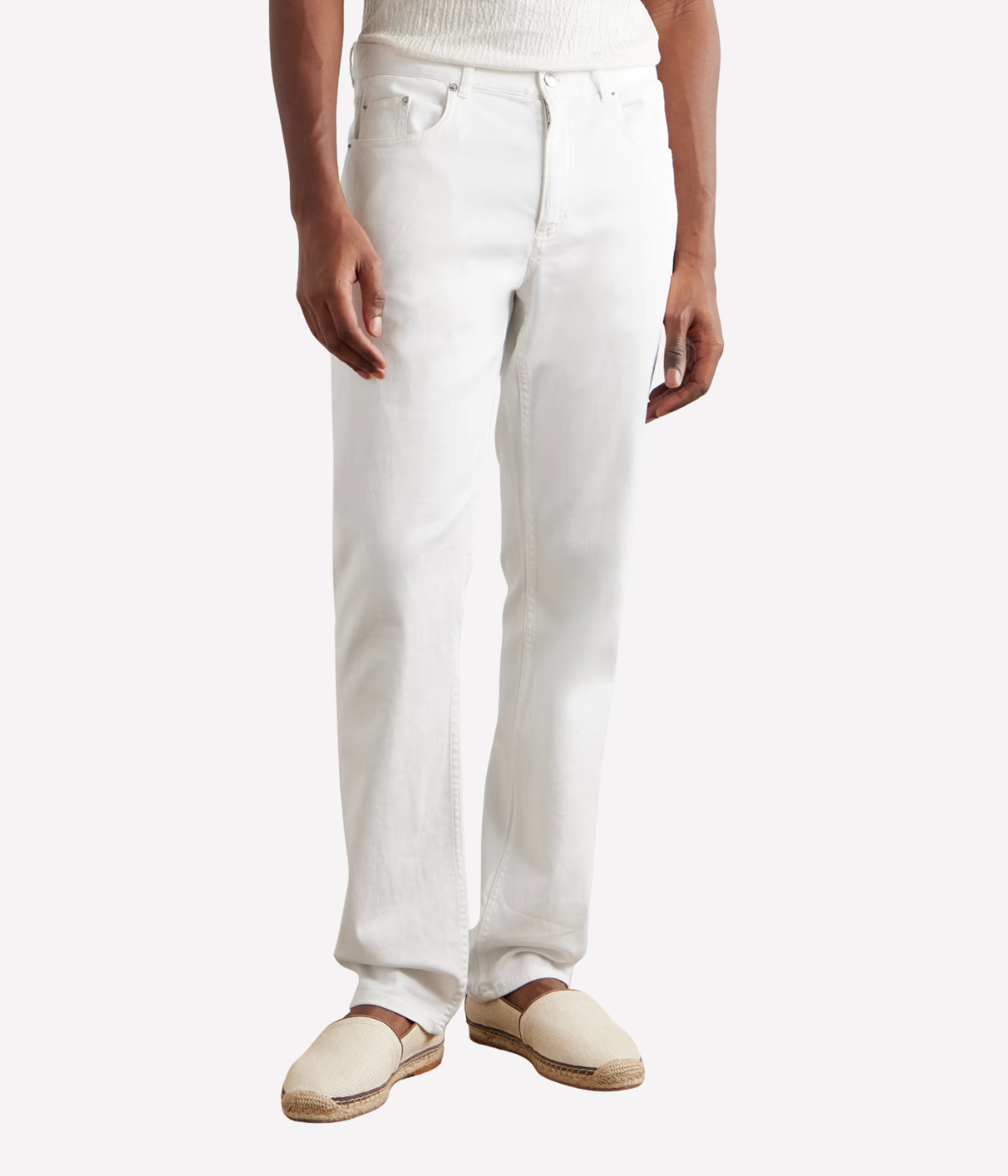 Frescobol Carioca Columbo slim-fit straight-leg pants in cotton twill with 5-pocket style and branded metal detailing, versatile for casual or smart wear