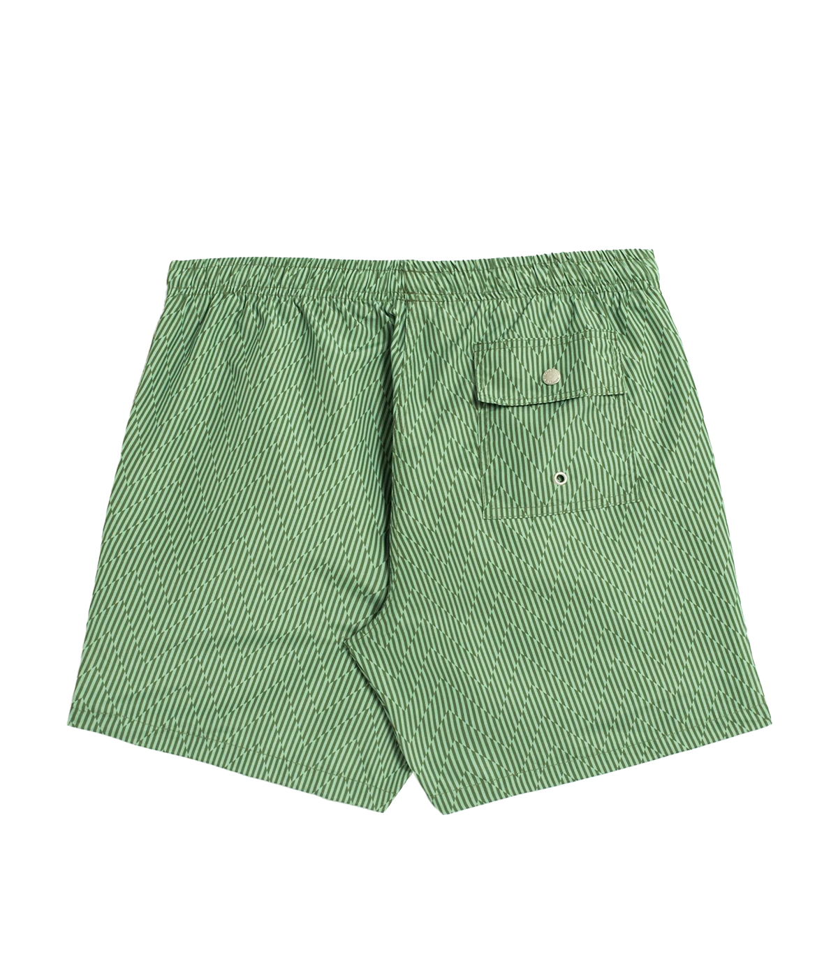 Bather’s geometric swim trunks feature a bold, monochromatic herringbone-inspired pattern, reminiscent of retro ‘60s design. With a 5.5” inseam, reinforced pockets, and a back snap pocket, these quick-dry swim shorts are crafted from 100% recycled polyester for a stylish and sustainable fit.